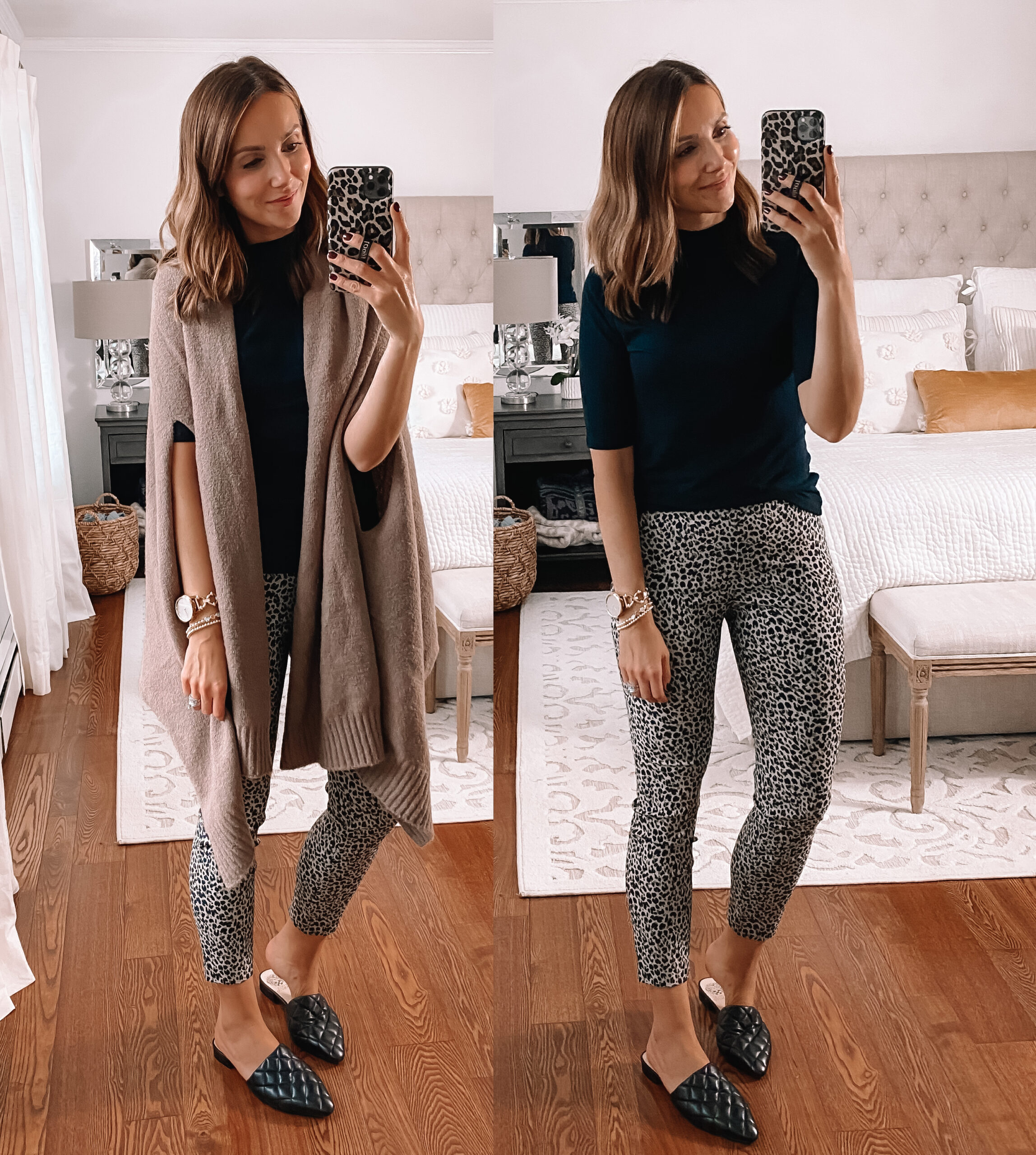 target workwear outfit, leopard pants, fall workwear