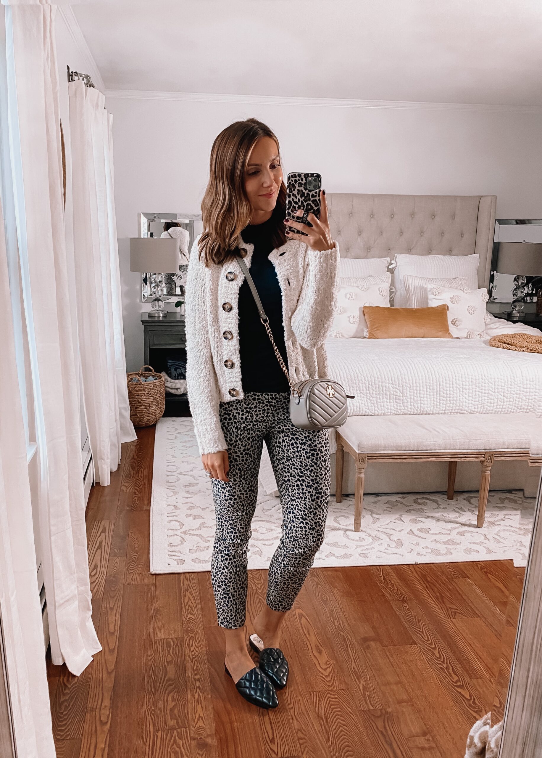 target style, target cropped cardigan, leopard pants