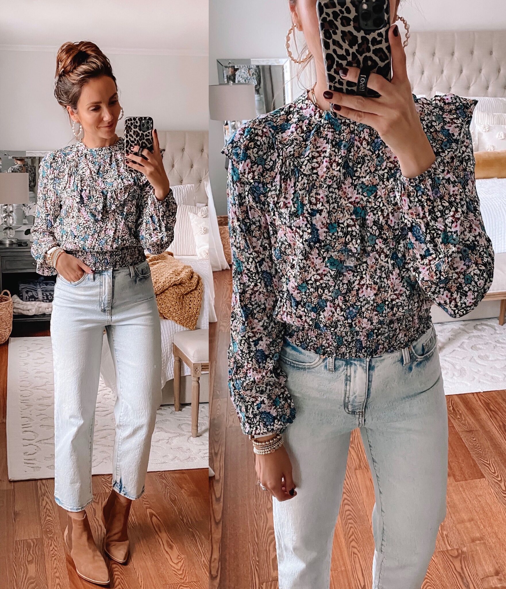 target style, fall outfit ideas, floral top, target jeans