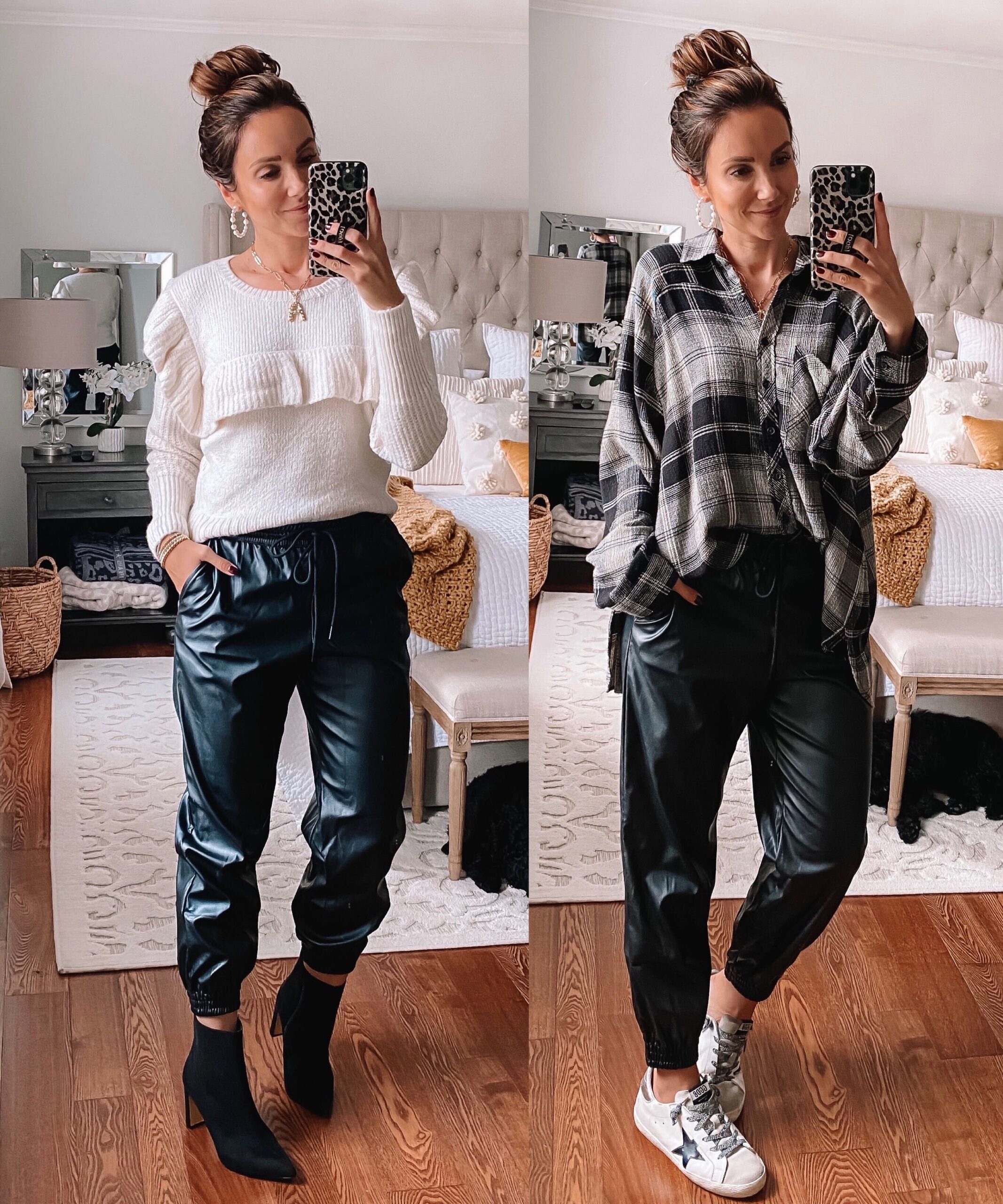 target faux leather joggers, target fall outfit - Blushing Rose Style Blog