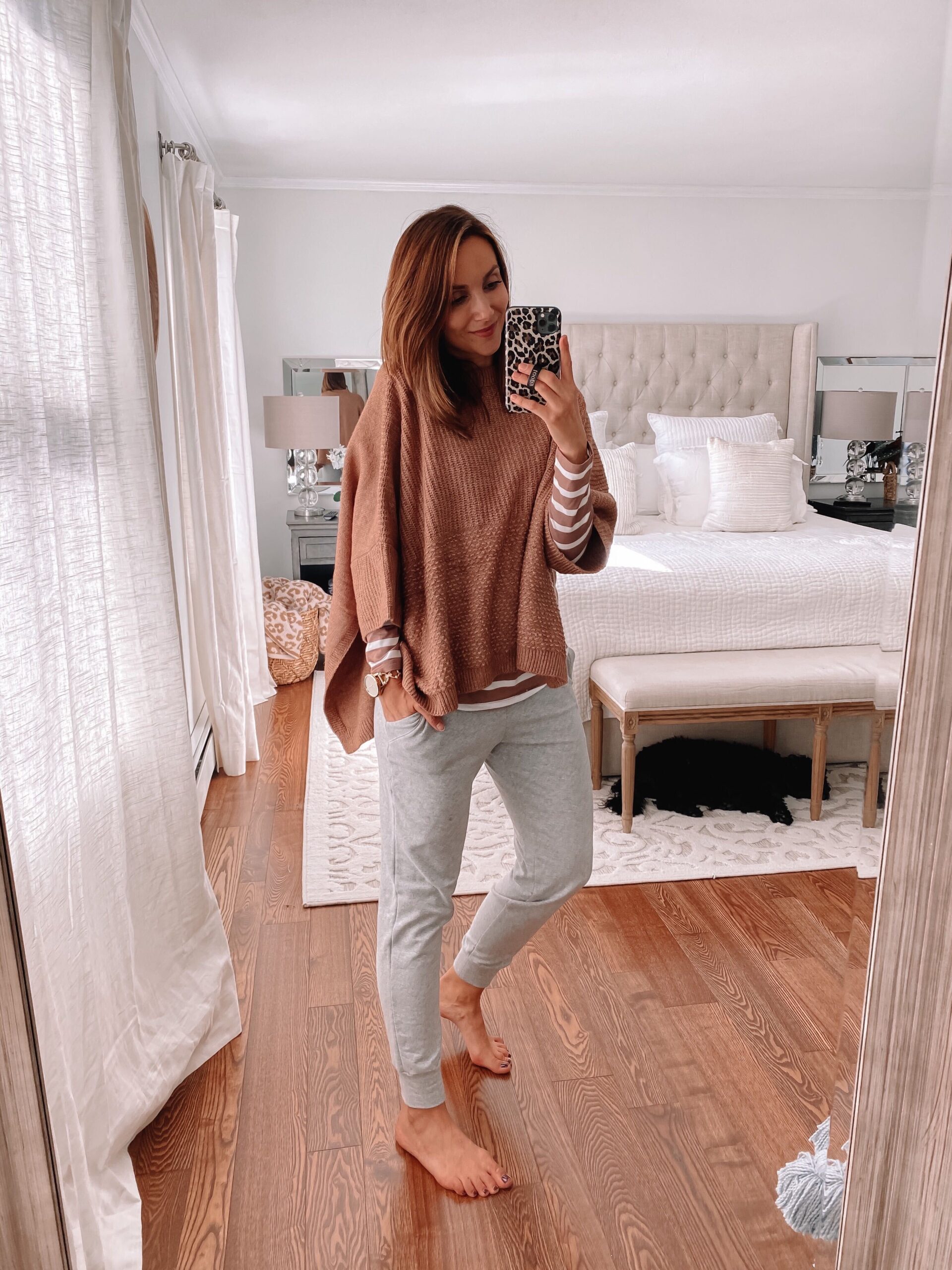 sweater poncho and joggers