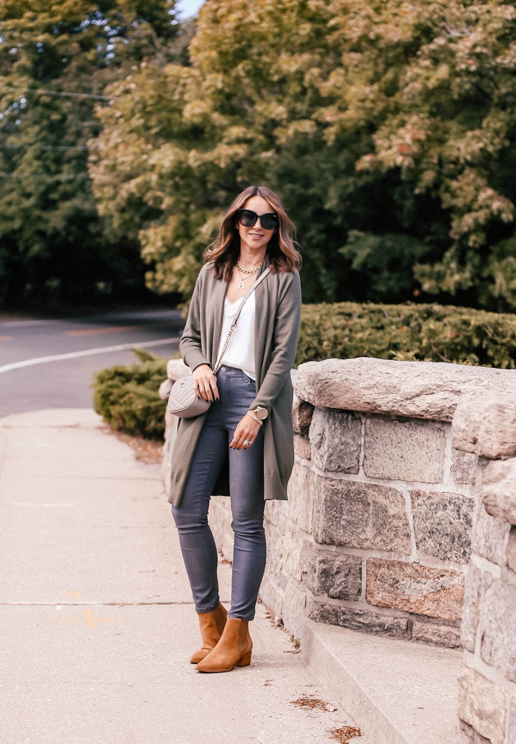 fall outfit, cardigan, jeans booties