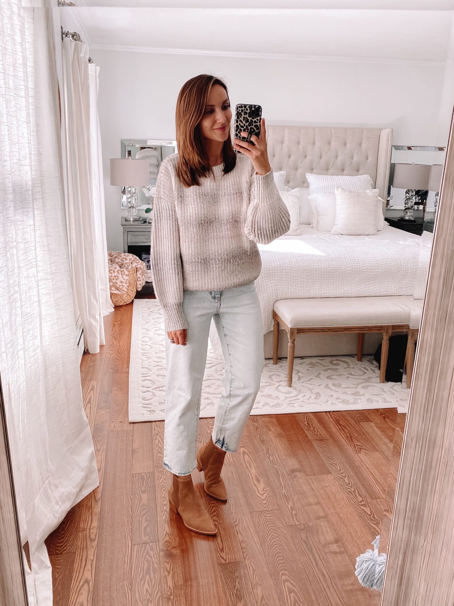 Target ombre sweater, jeans, booties
