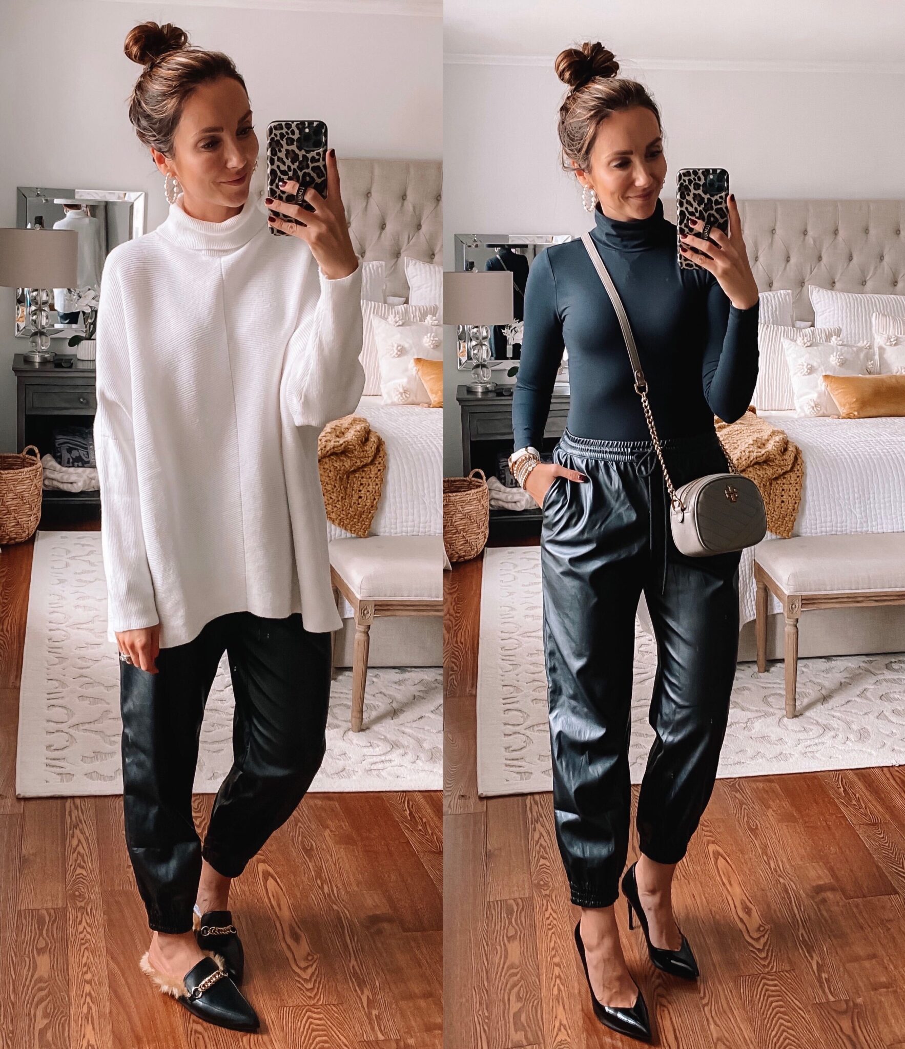target style, oversized sweater with faux leather joggers, fall outfit, date night outfit