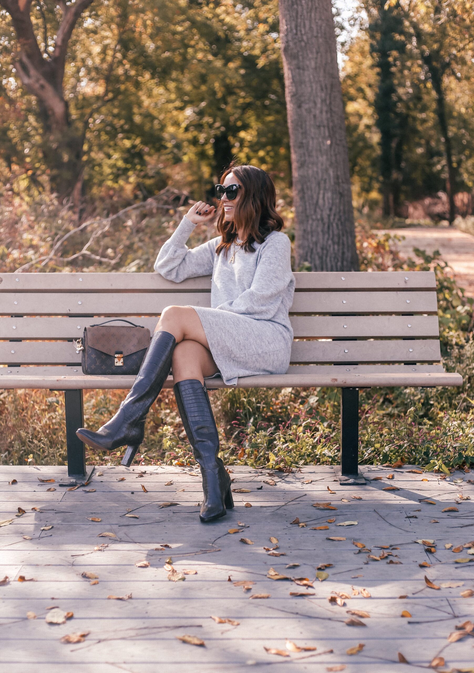 sweater dress,knee high boots