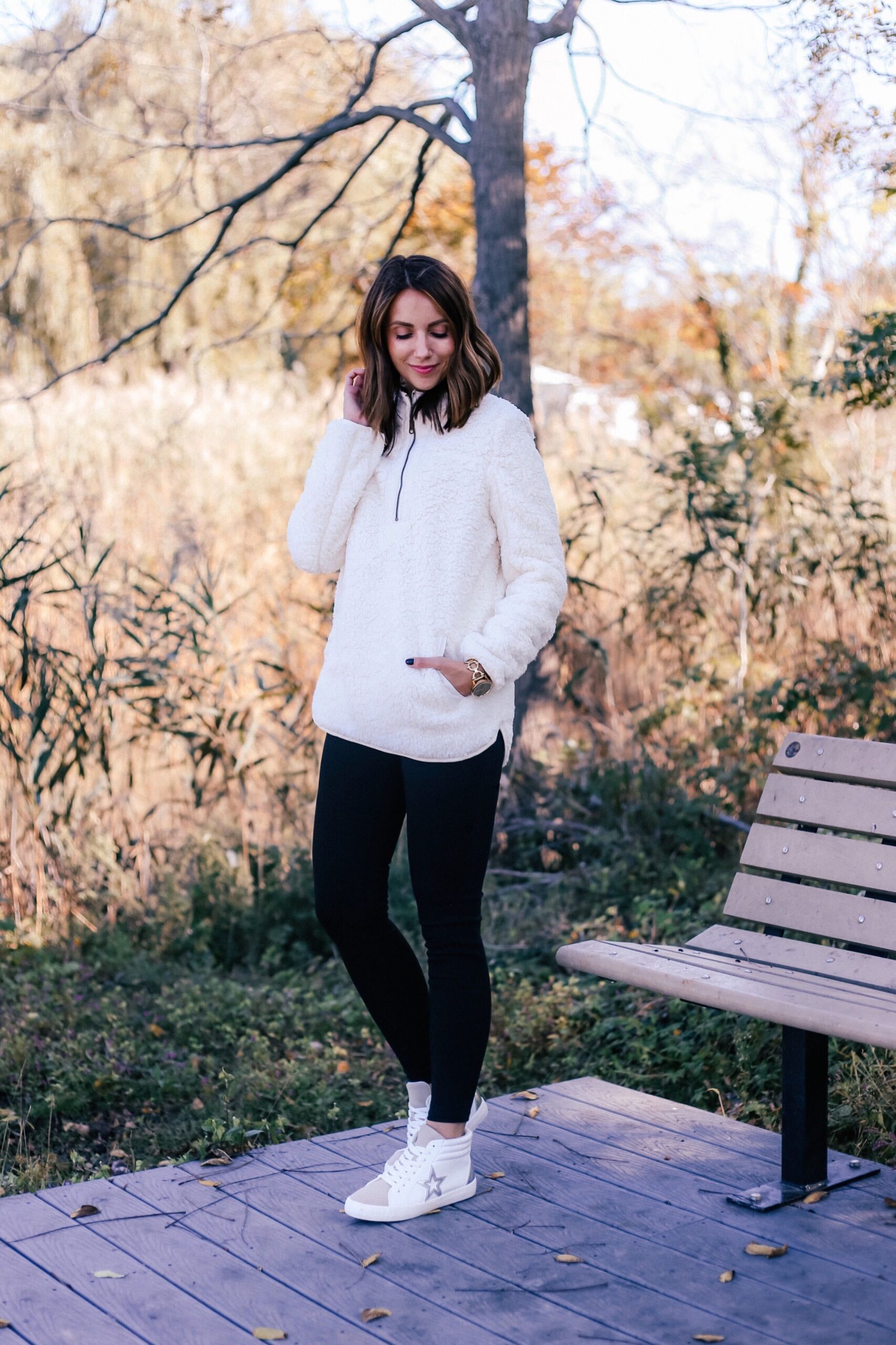 walmart sherpa, black jeggings,sneakers