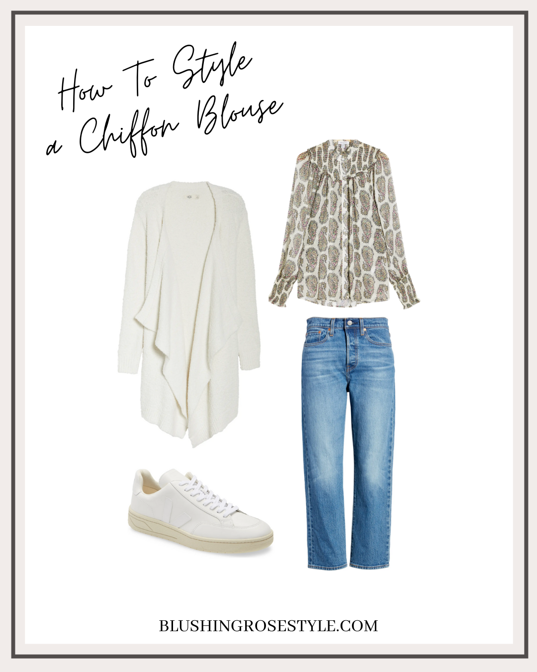 outfit idea with chiffon blouse, fall outfit idea