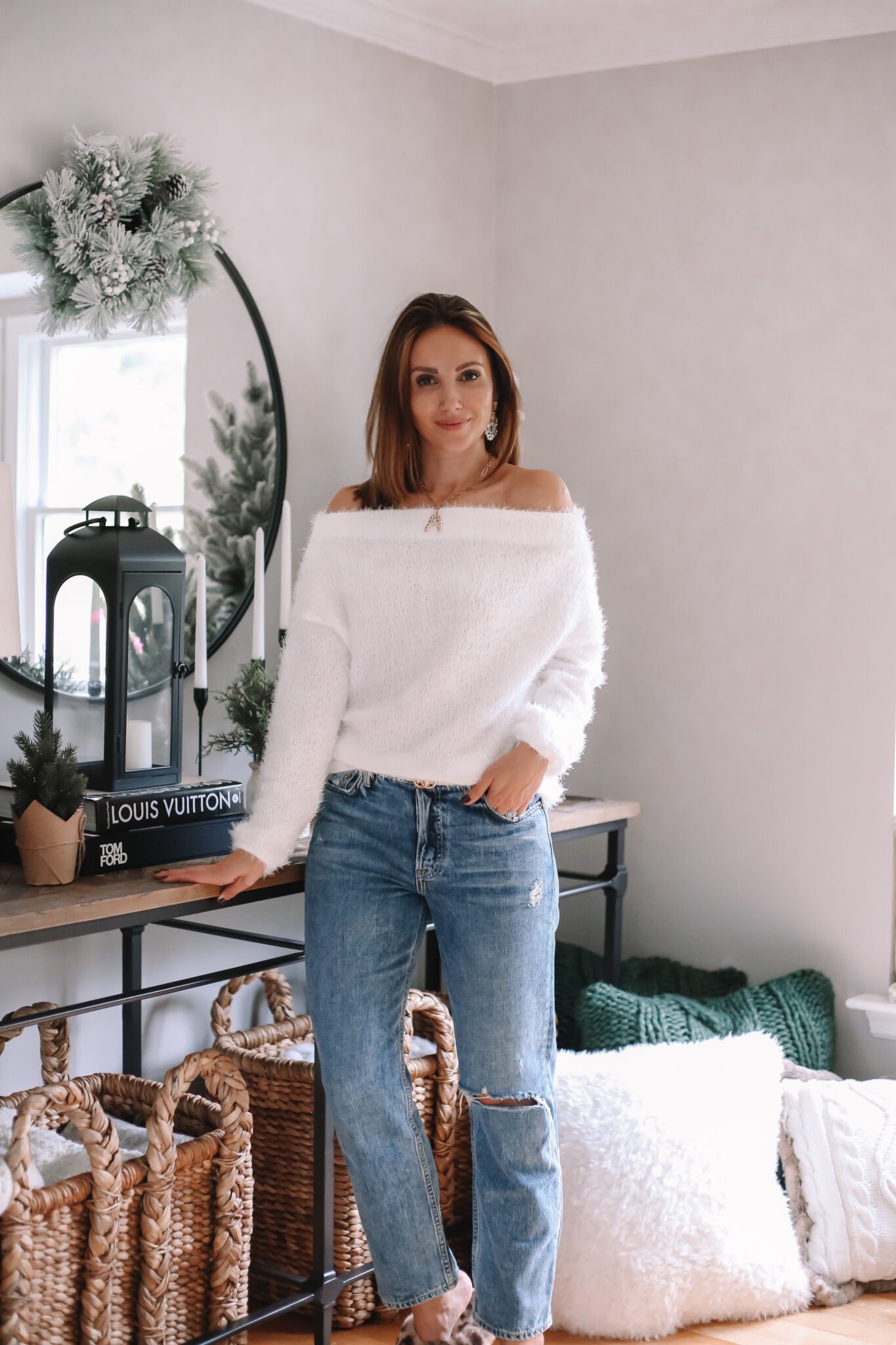 White fuzzy Sweater, gibsonlook