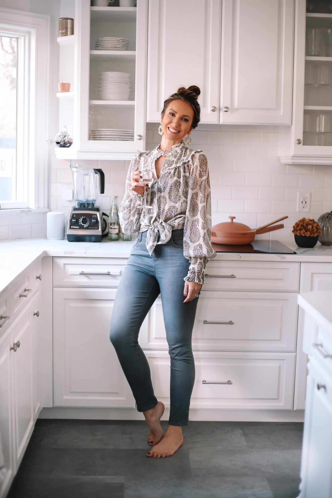 outfit idea with chiffon blouse, chiffon blouse and jeans