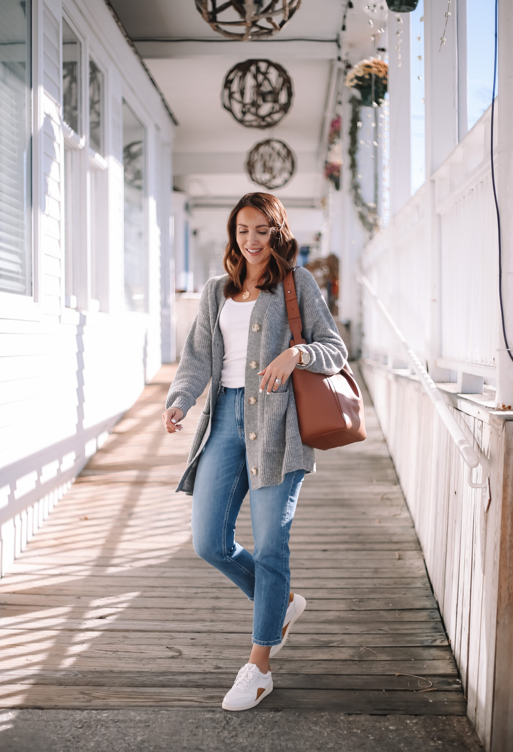 everlane jeans, grey cardigan, fall outfit