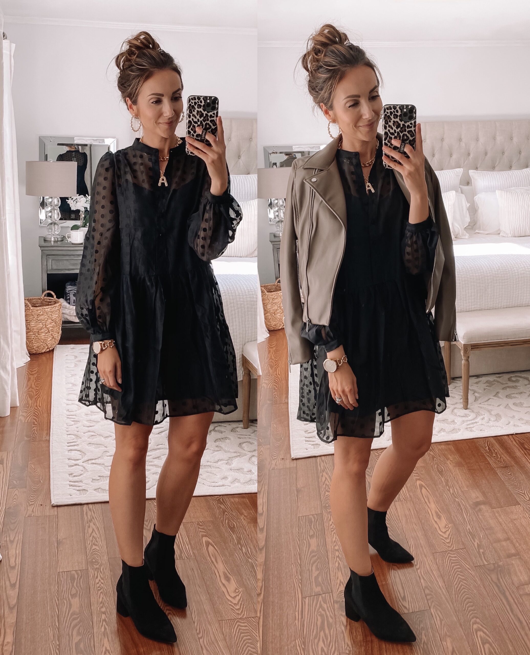 hm dress, faux leather jacket,black friday sale