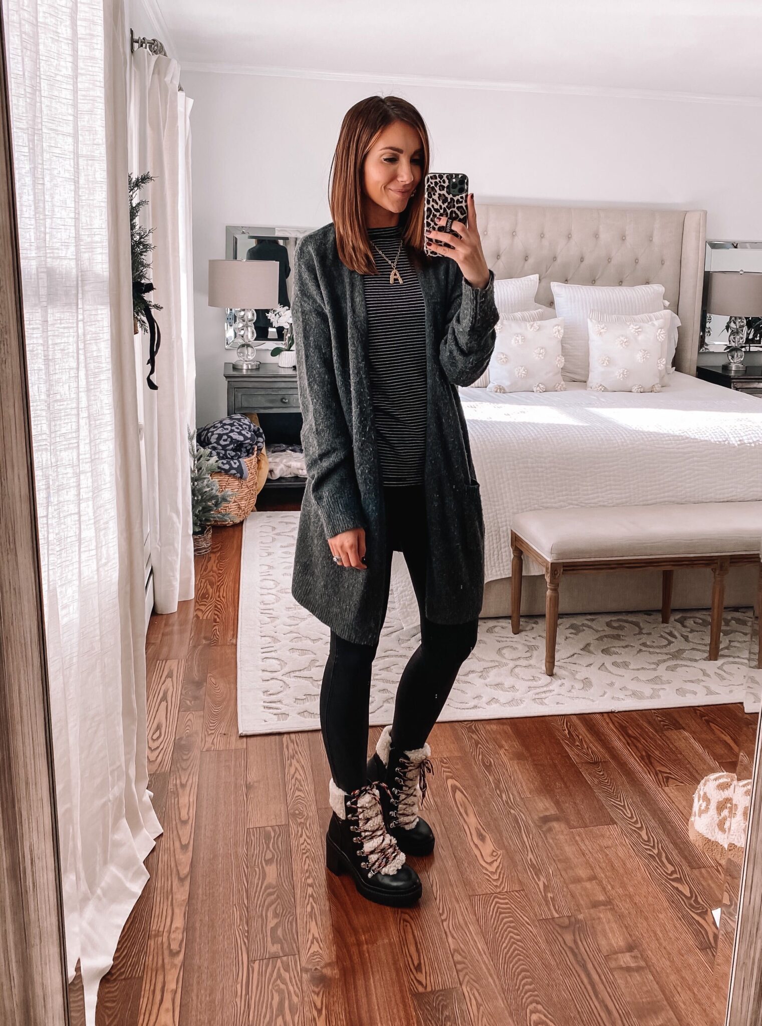 target style, combat boots with faux leather leggings