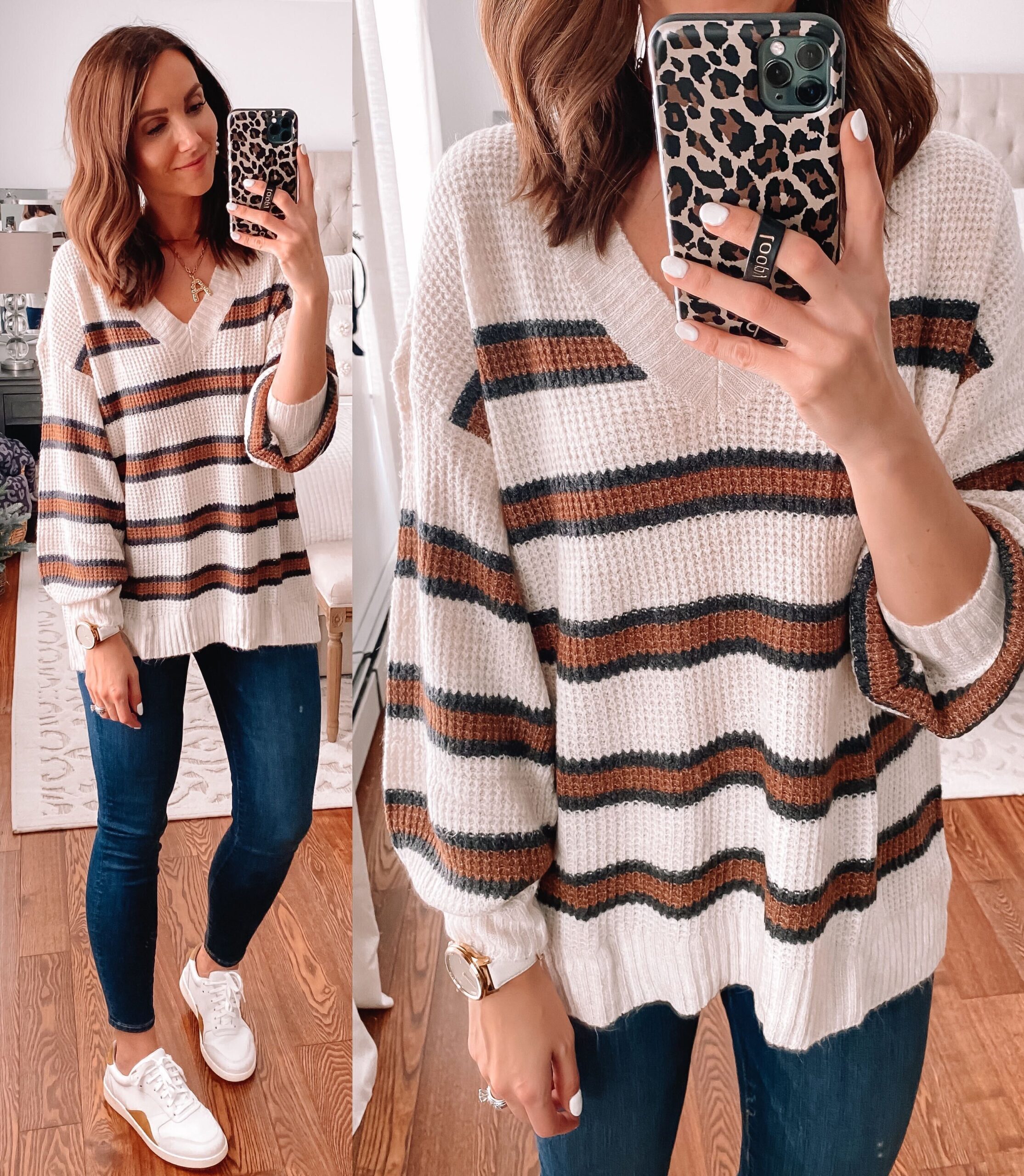 striped sweater with jeans