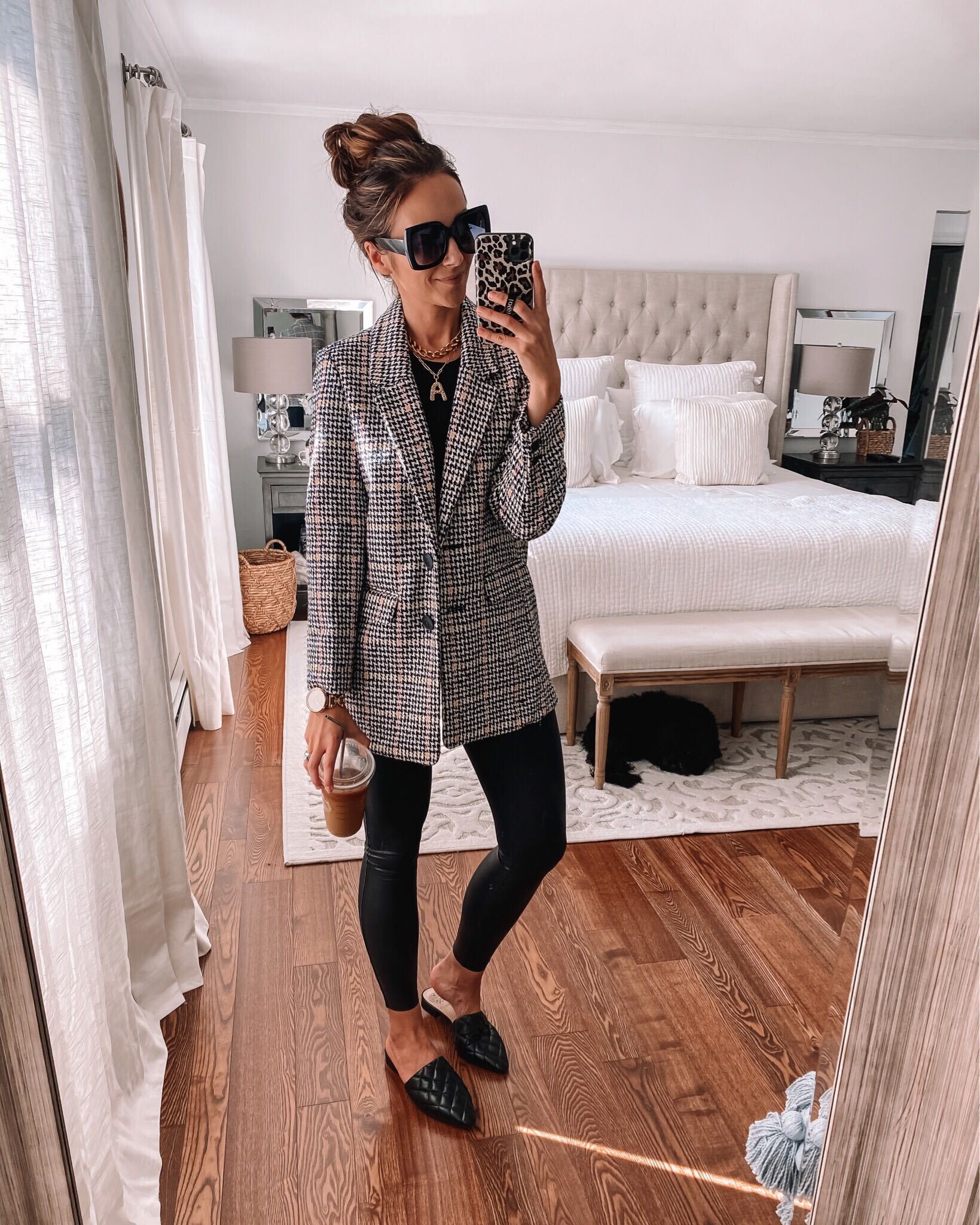 old navy blazer, faux leather leggings,fall outfit