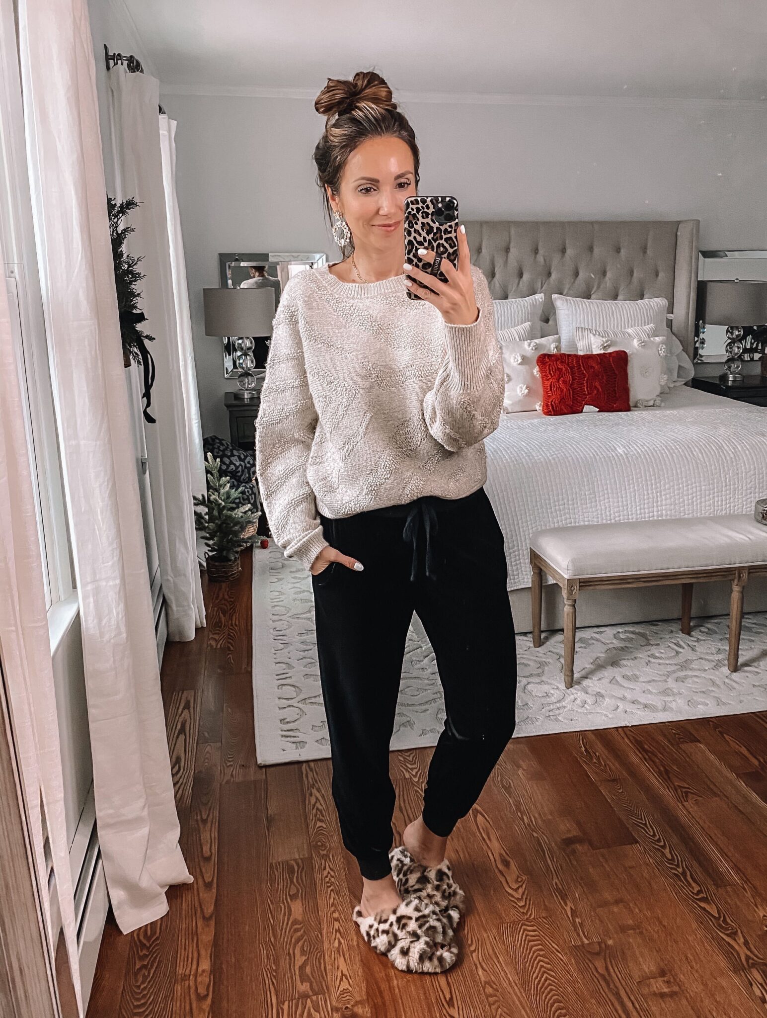 target neutral sweater and velvet joggers