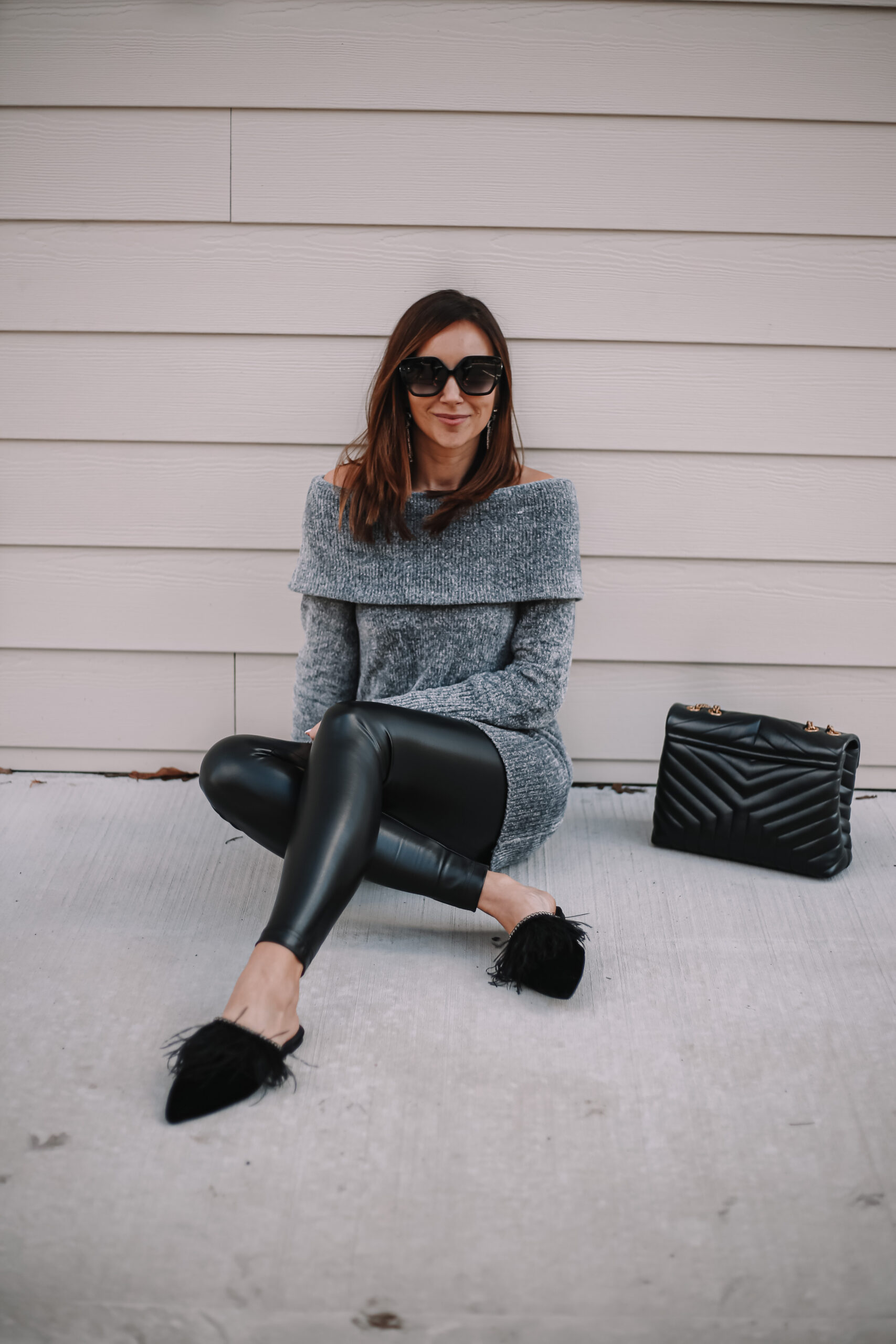 WHBM SWEATER, cozy outfit, faux leather leggings