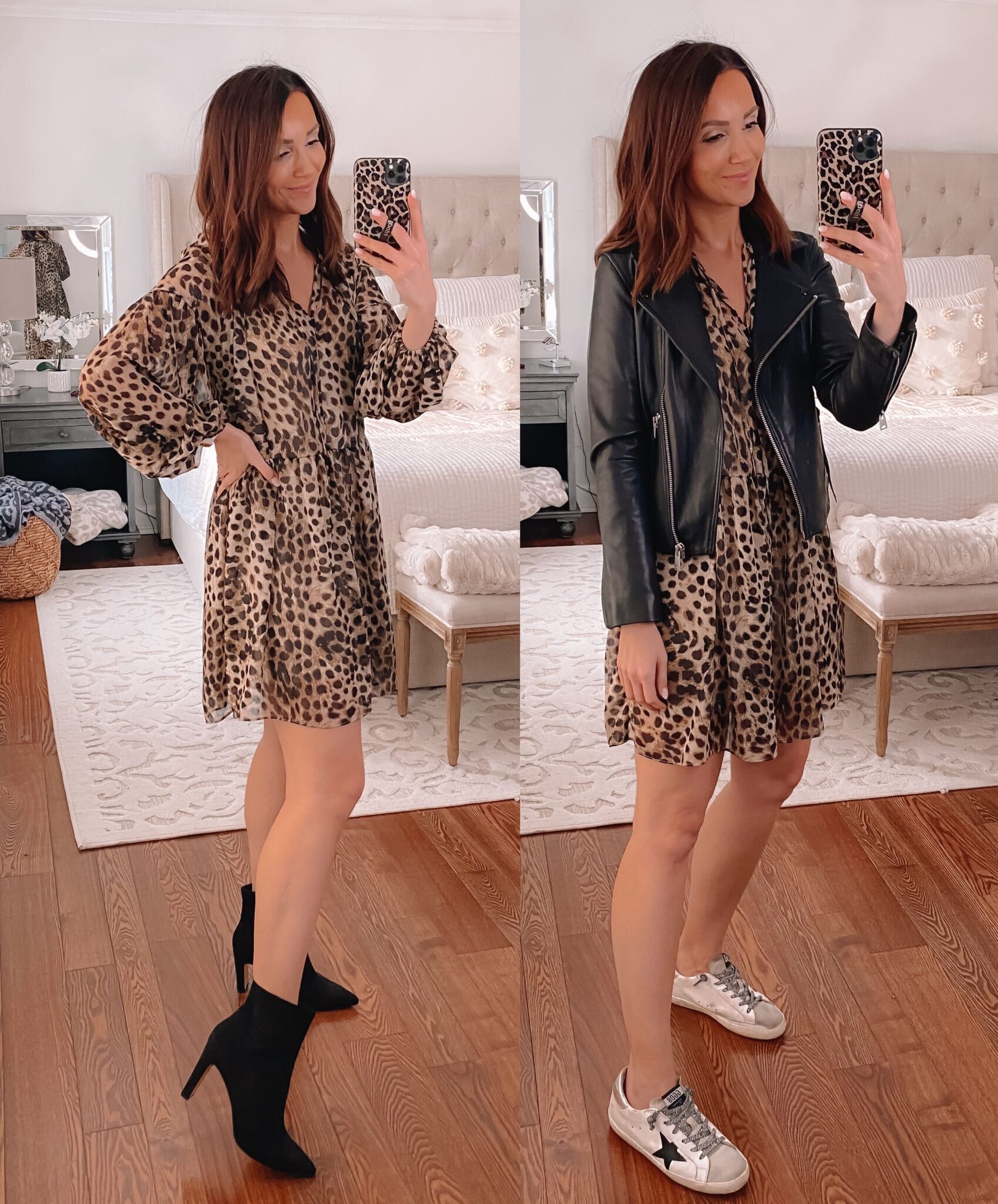 leopard dress, date night look