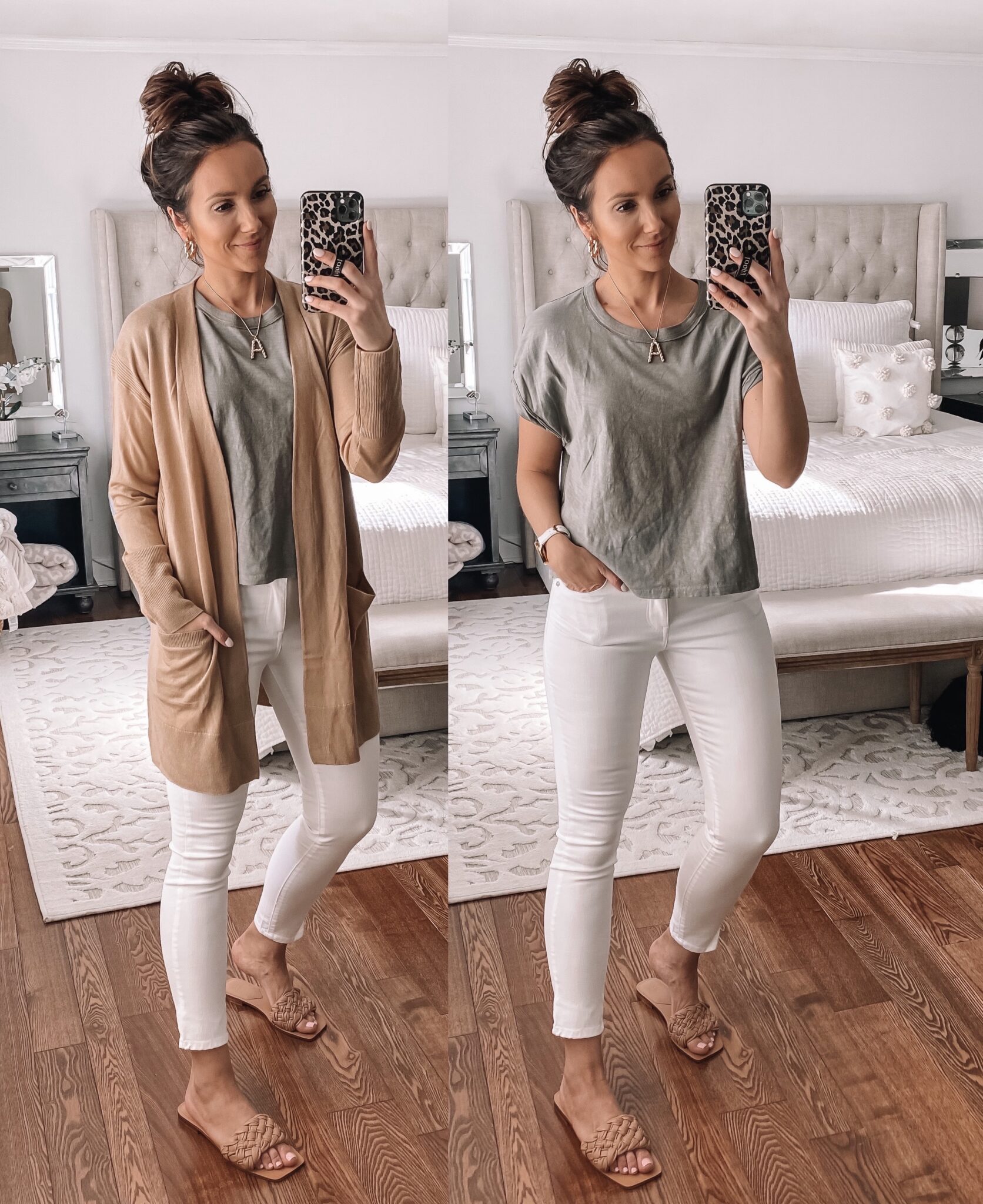 spring outfit with white denim