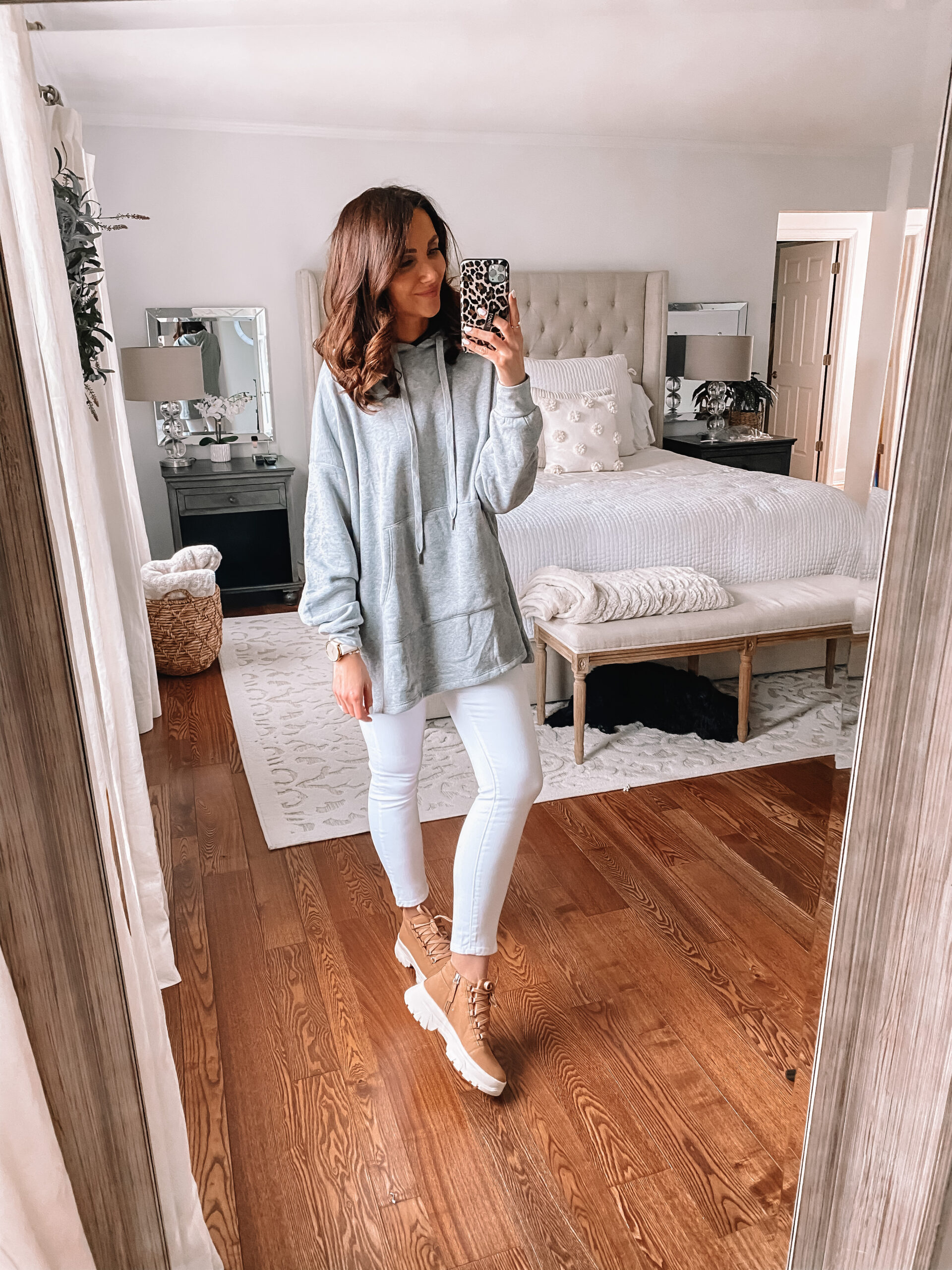tunic hoodie with white jeans