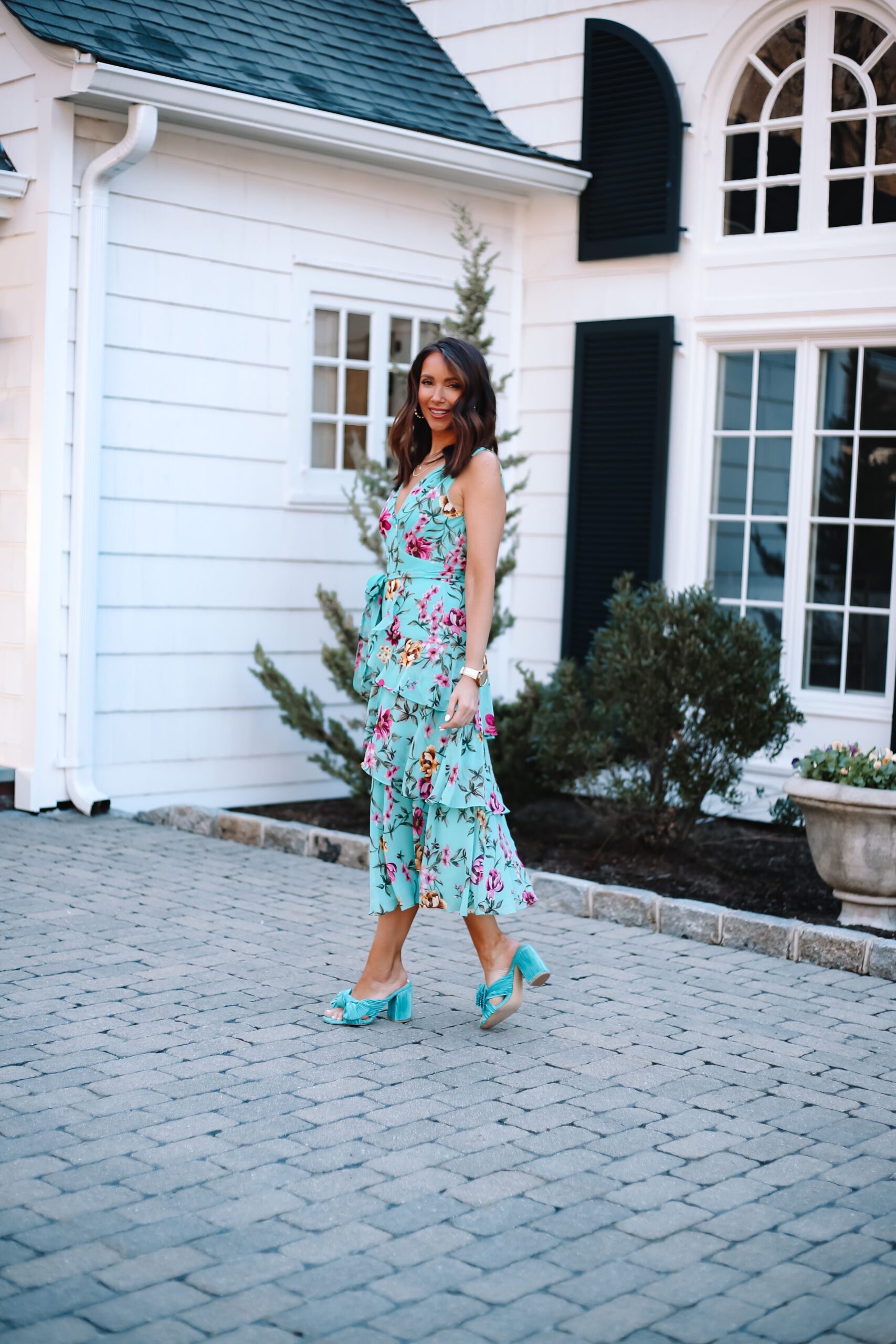 spring dress, green floral dress whbm