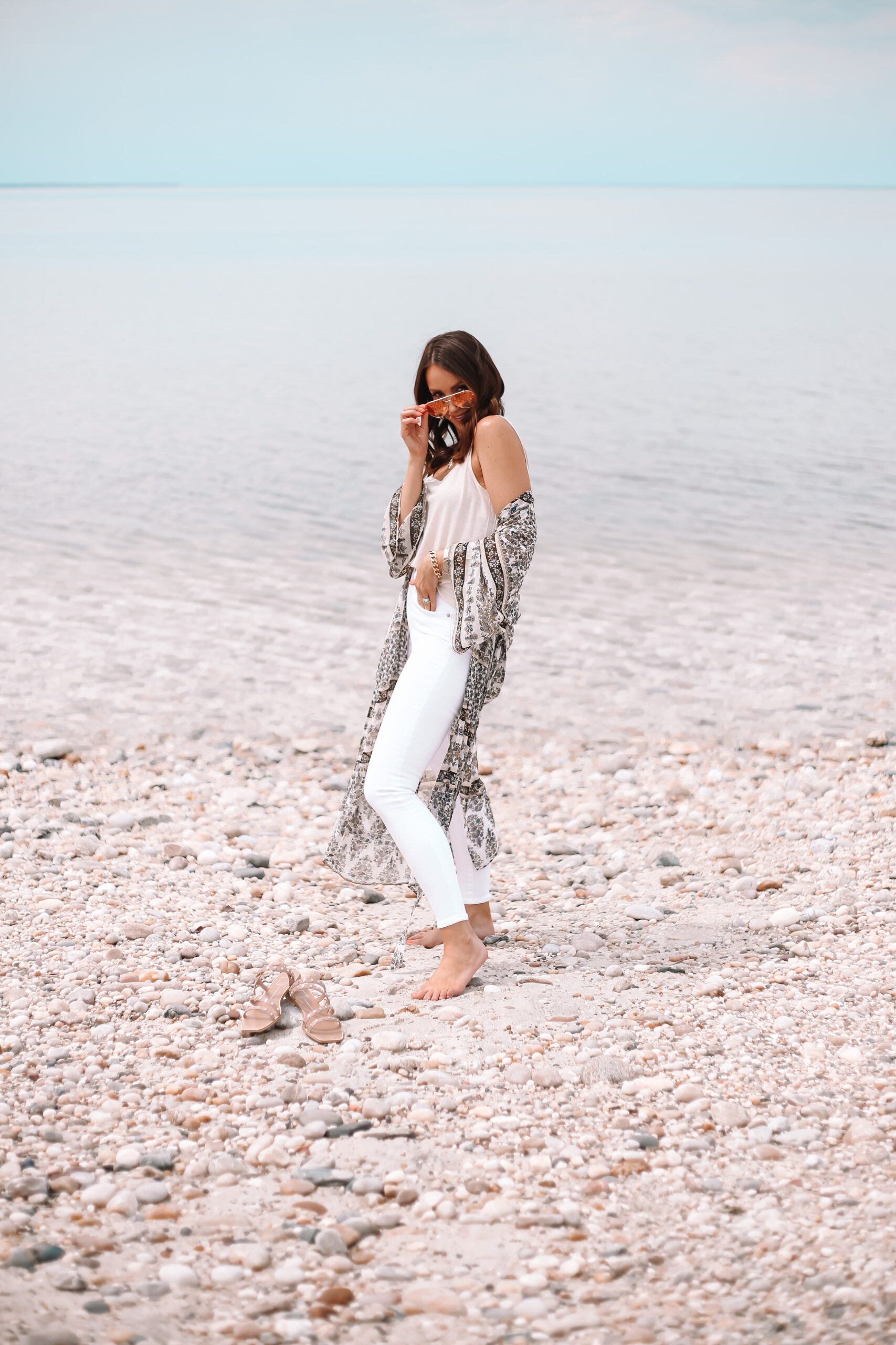 express kimono with white jeans