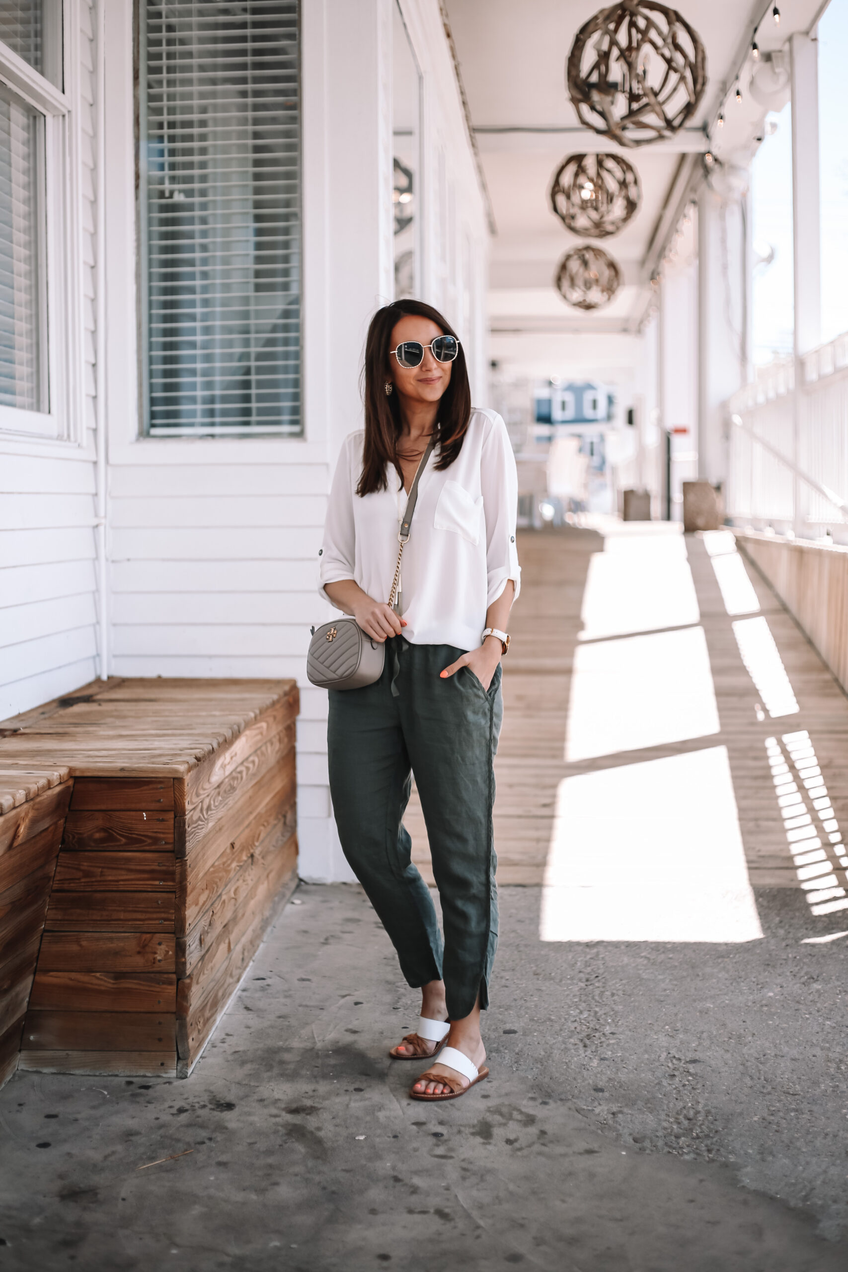 green linen pants, perfect henley