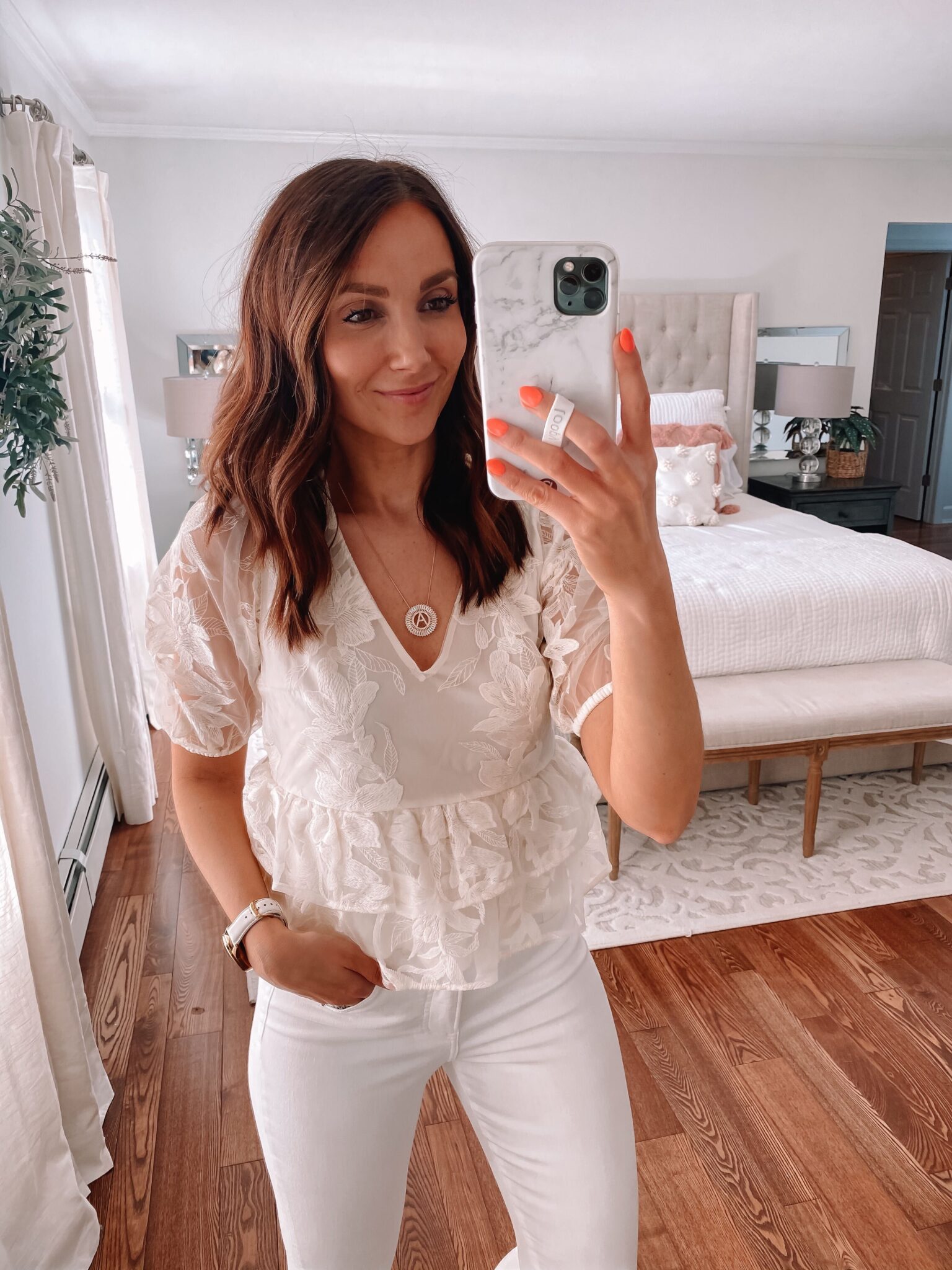 spring outfit, express lace top