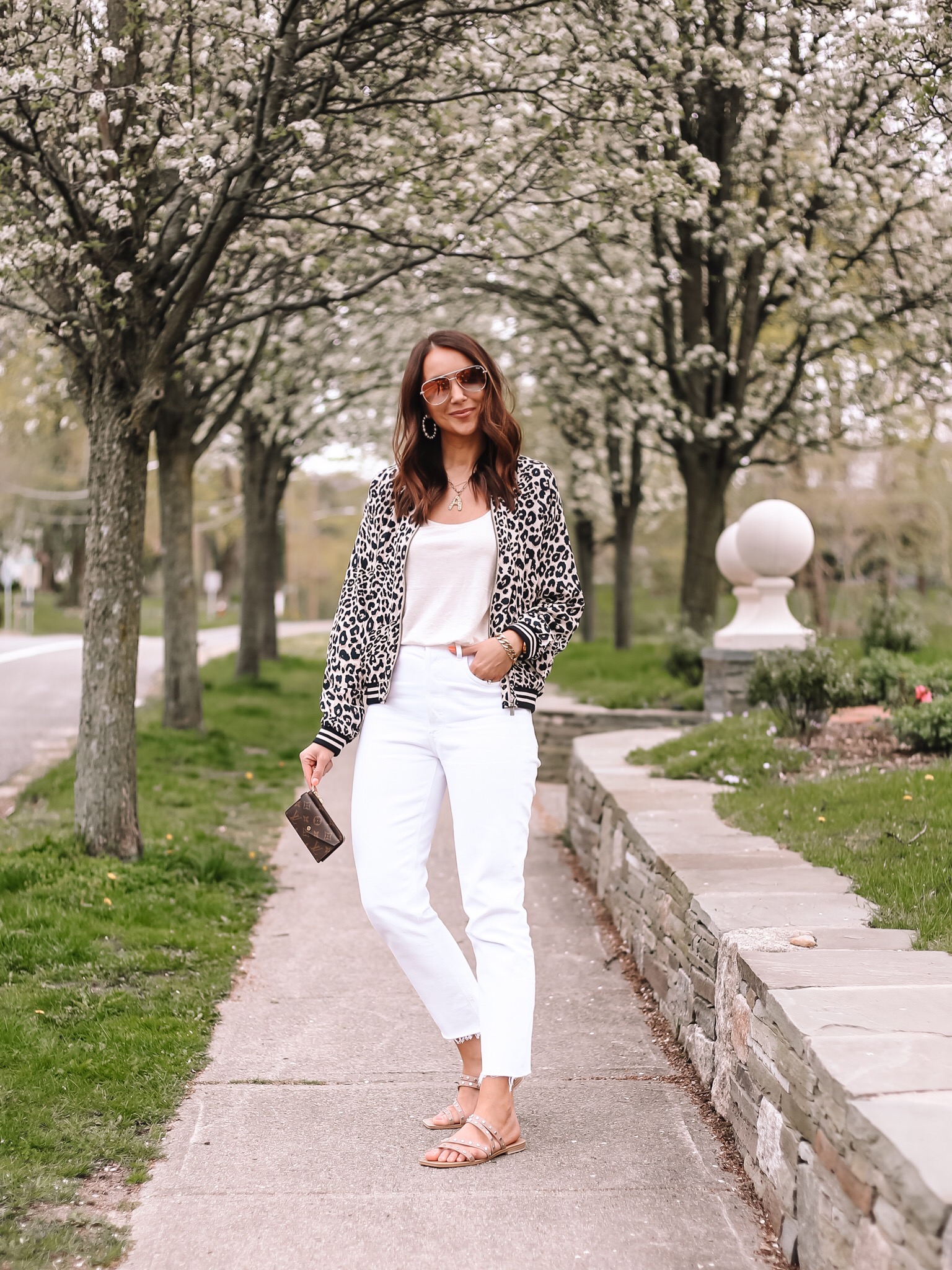 leopard bomber with white denim