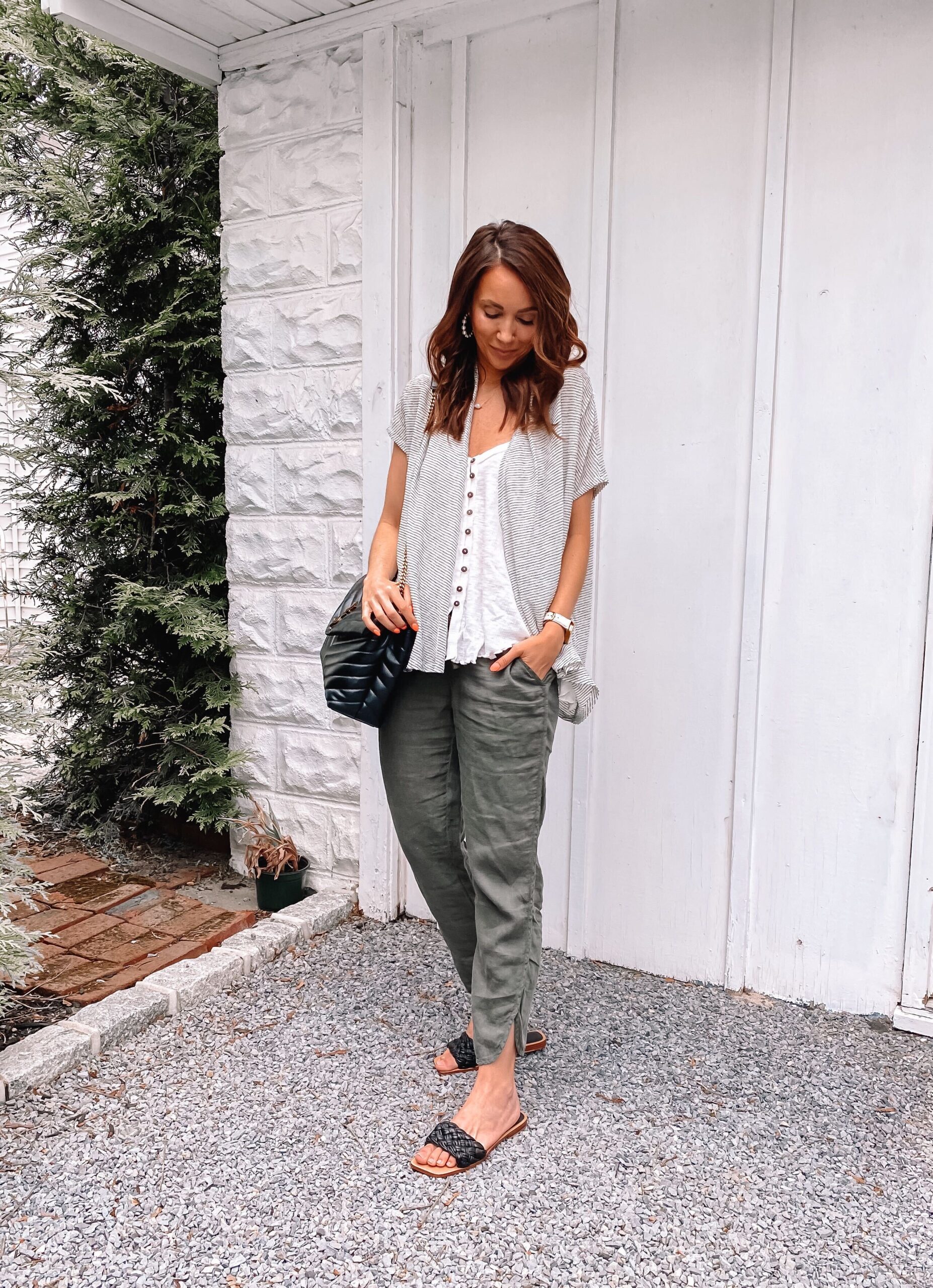 linen track pants with fp tank