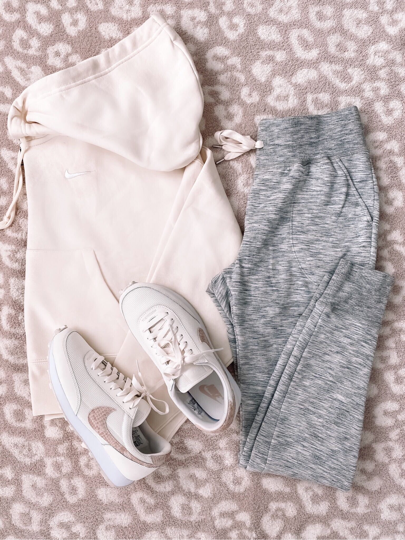 cropped hoodie, joggers, nike sneakers