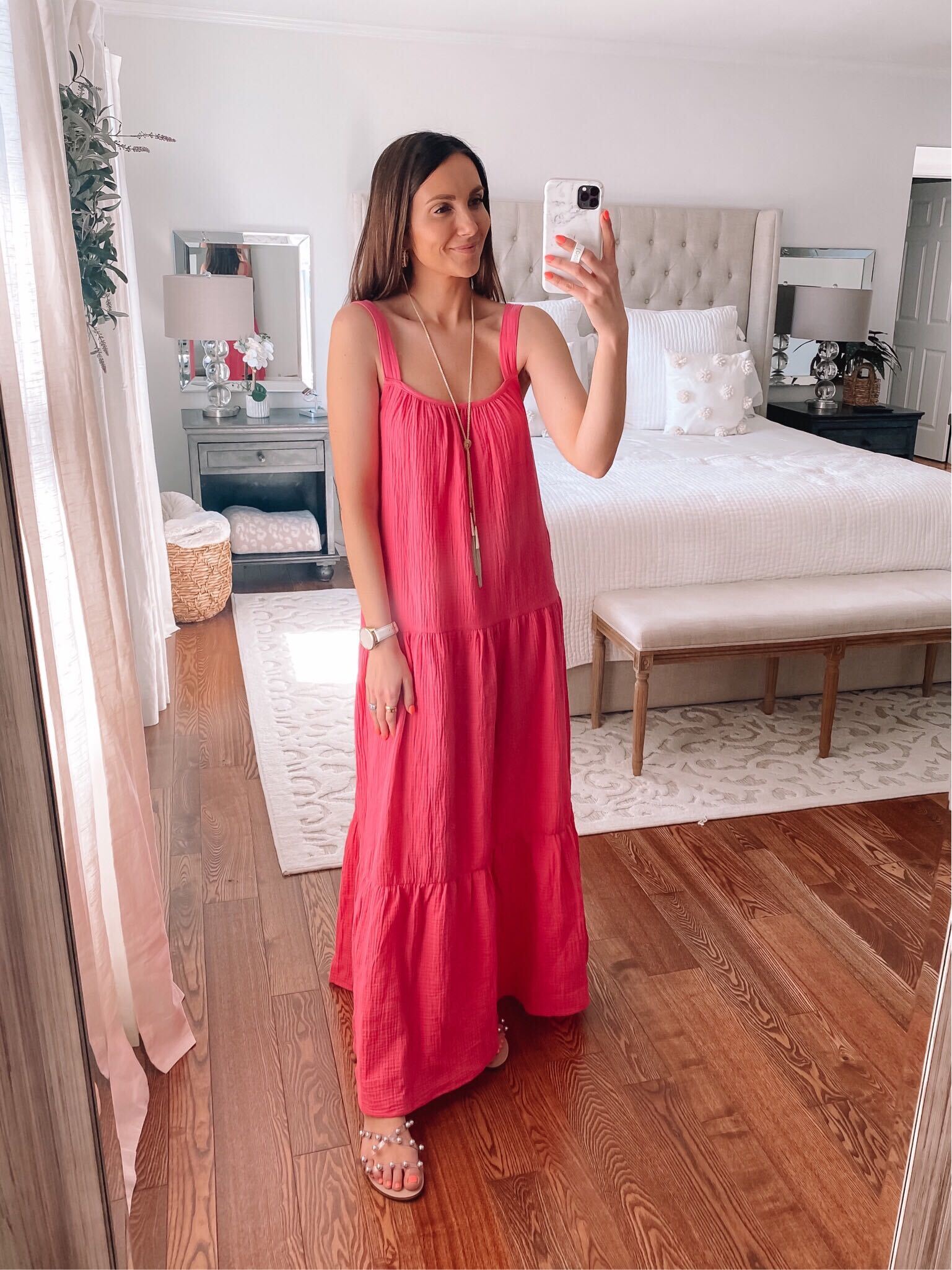 spring outfit, maxi dress, pink dress