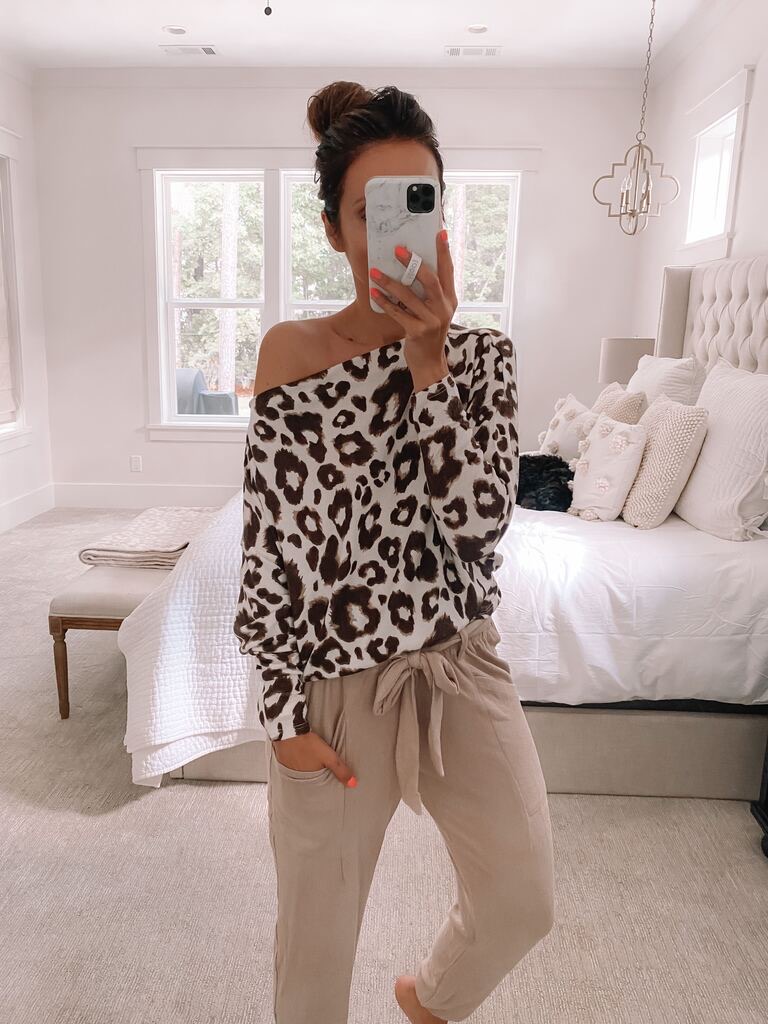 nsale loungewear, leopard top, fleece joggers