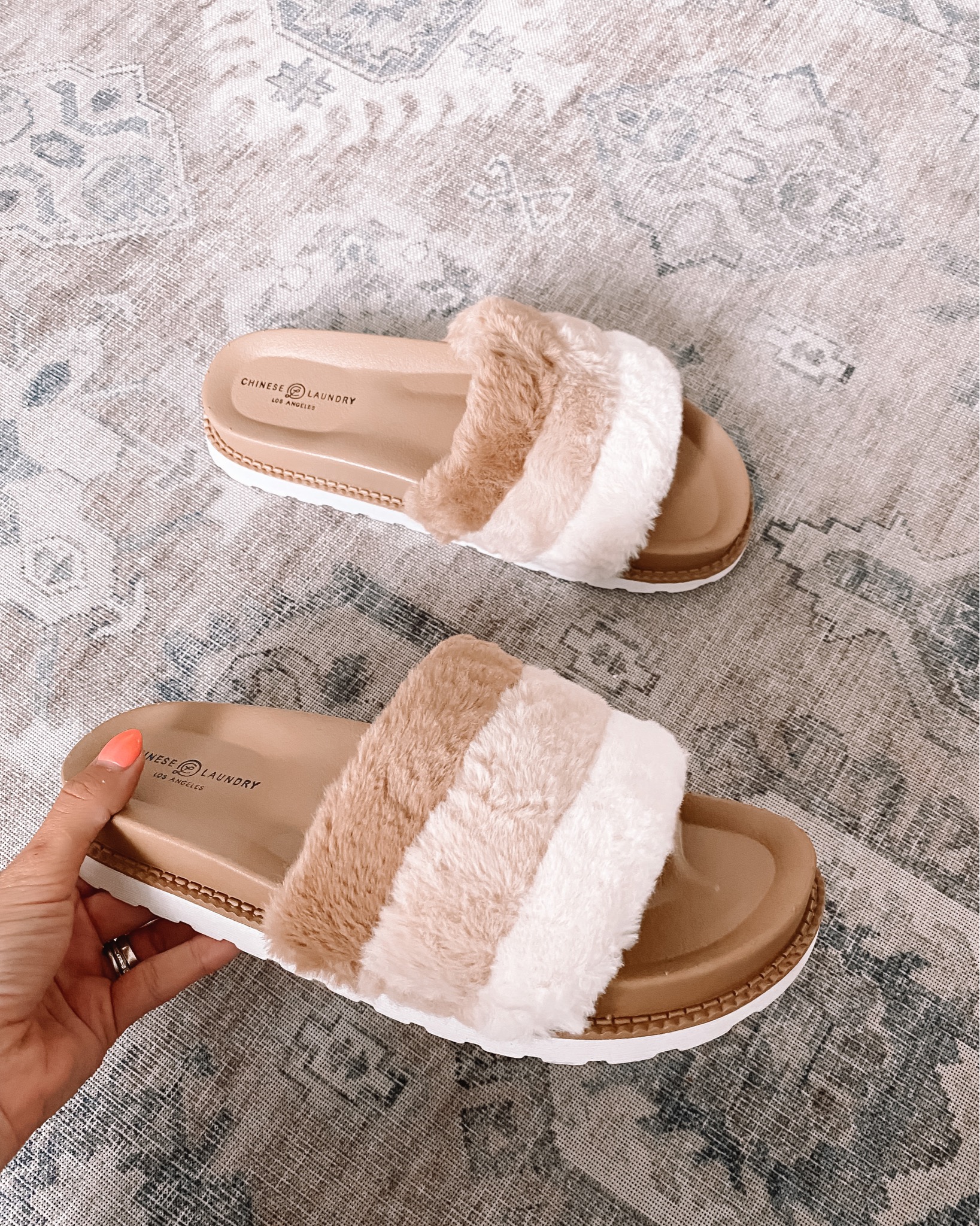 faux fur sandals