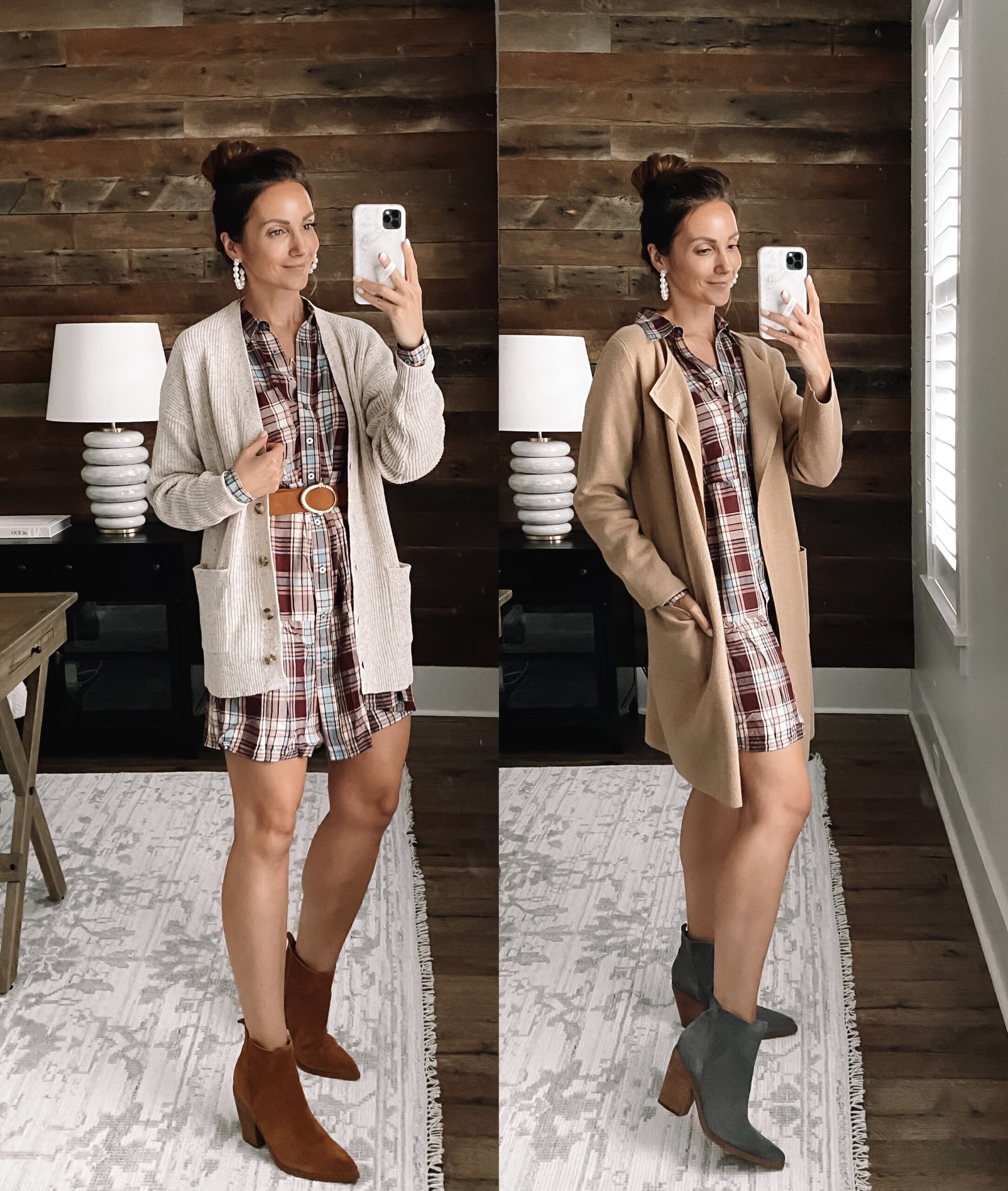 loft workwear outfit, loft plaid dress, loft teacher outfit