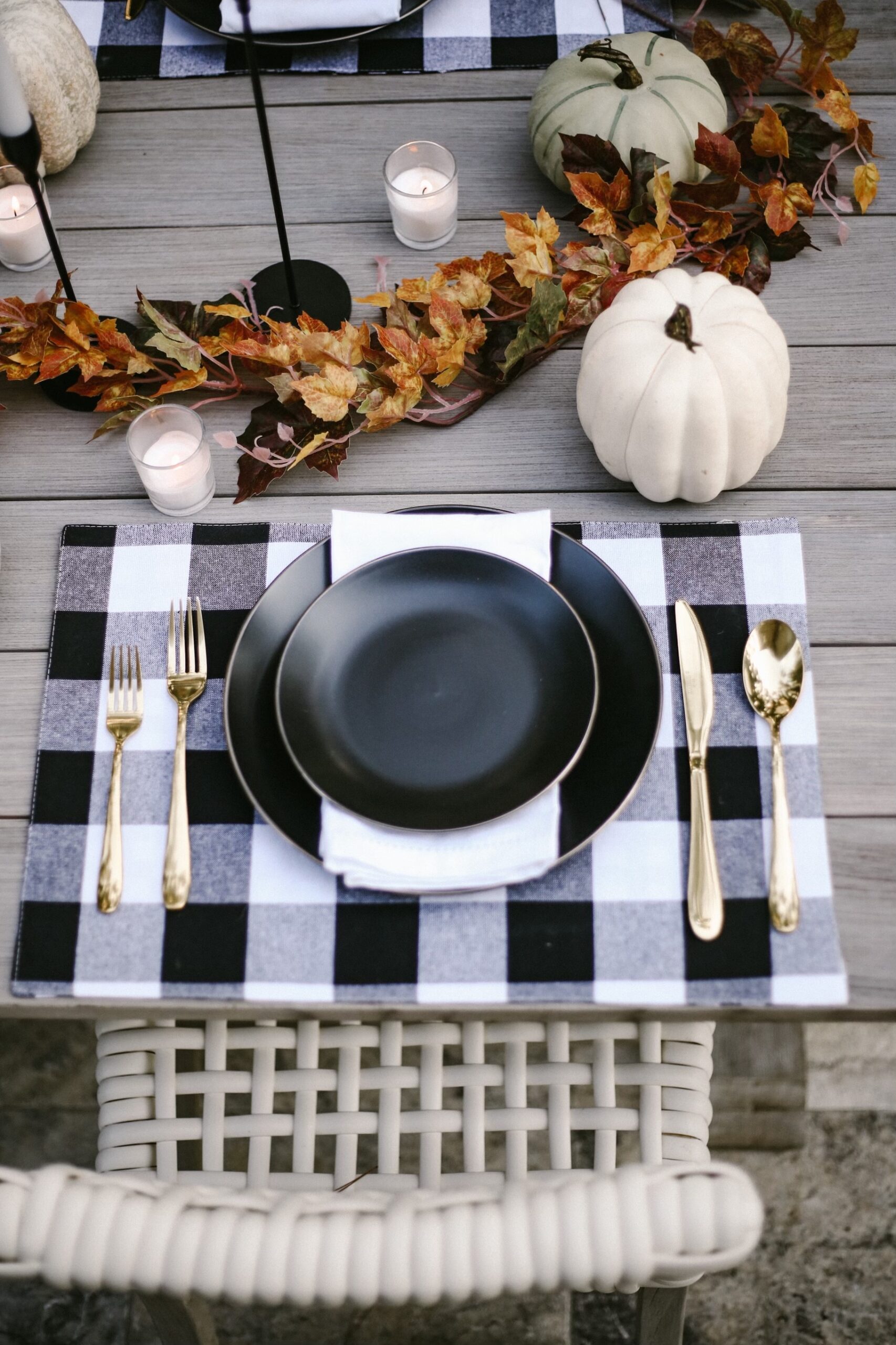 walmart fall tablescape, black matte plates