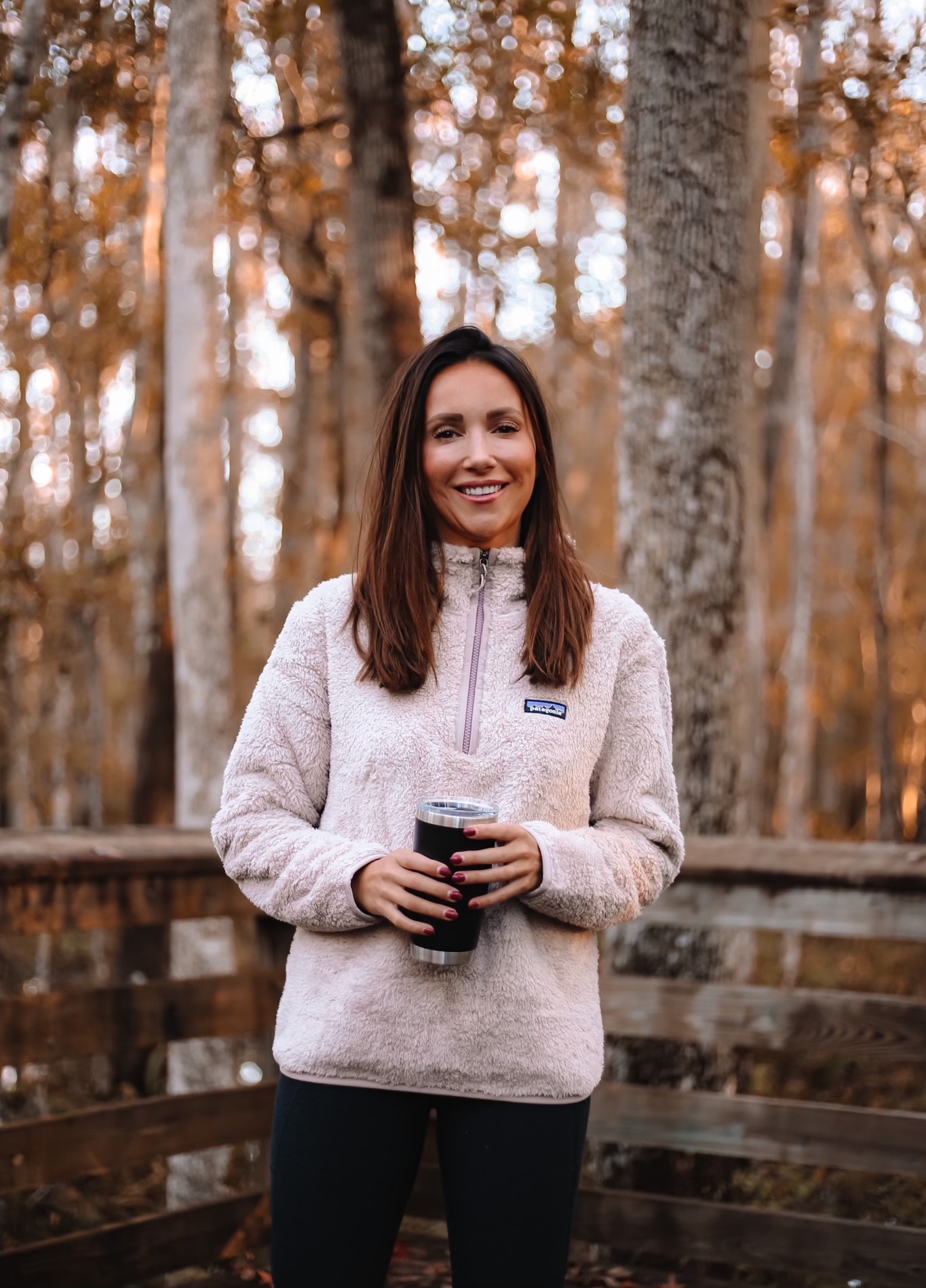 patagonia fleece, yeti tumbler, fall outdoor style