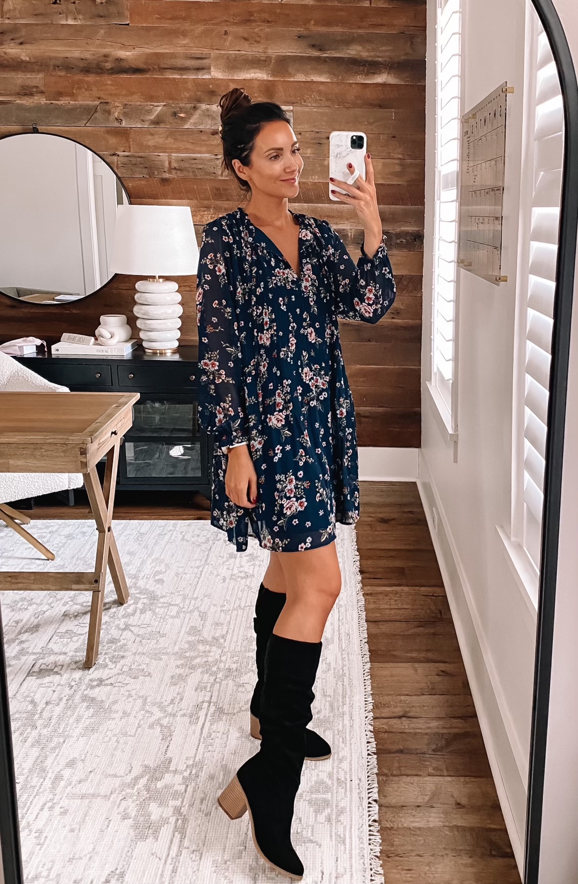 walmart floral navy dress, fall fashion, fall style