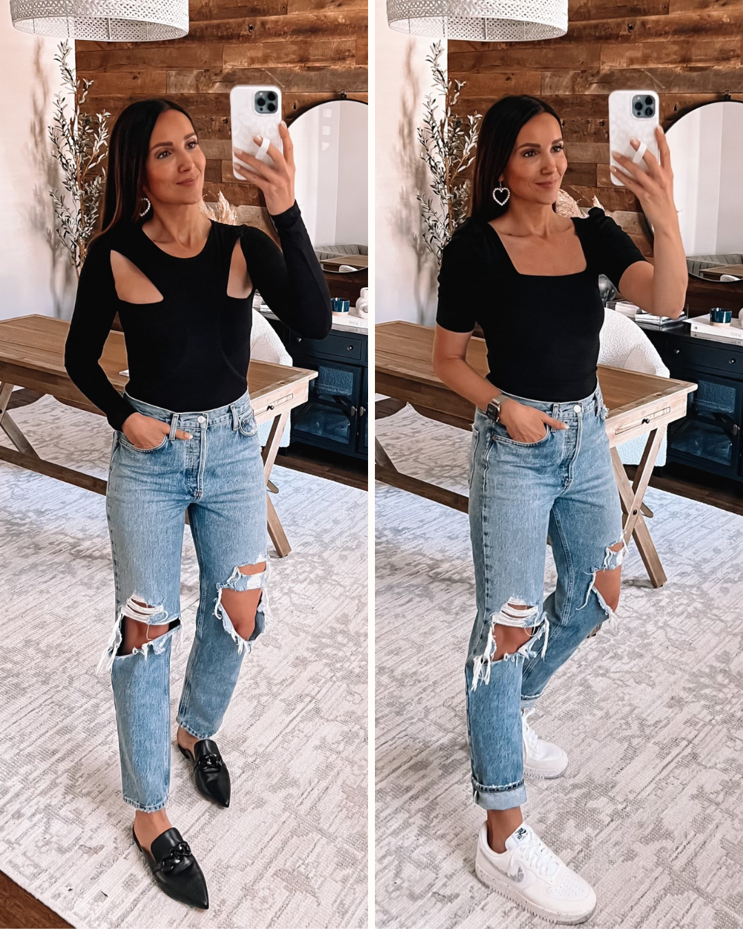 black bodysuit, agolde jeans