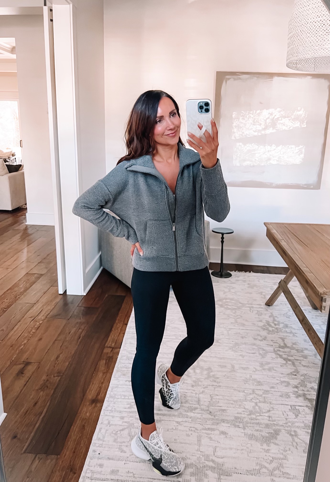 zella leggings and sweaty betty zip up, athleisure