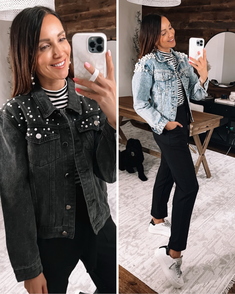 amazon pearl studded denim jackets