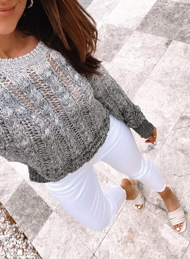 spring sweater and white jeans