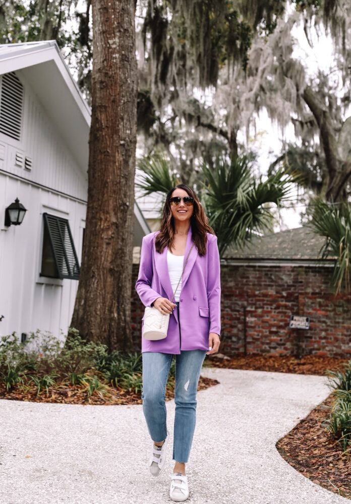 nordstrom spring outfit, lavender blazer, wit & wisdom jeans