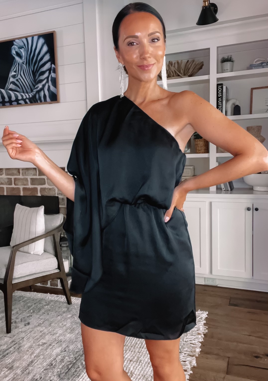 black amazon one shoulder dress