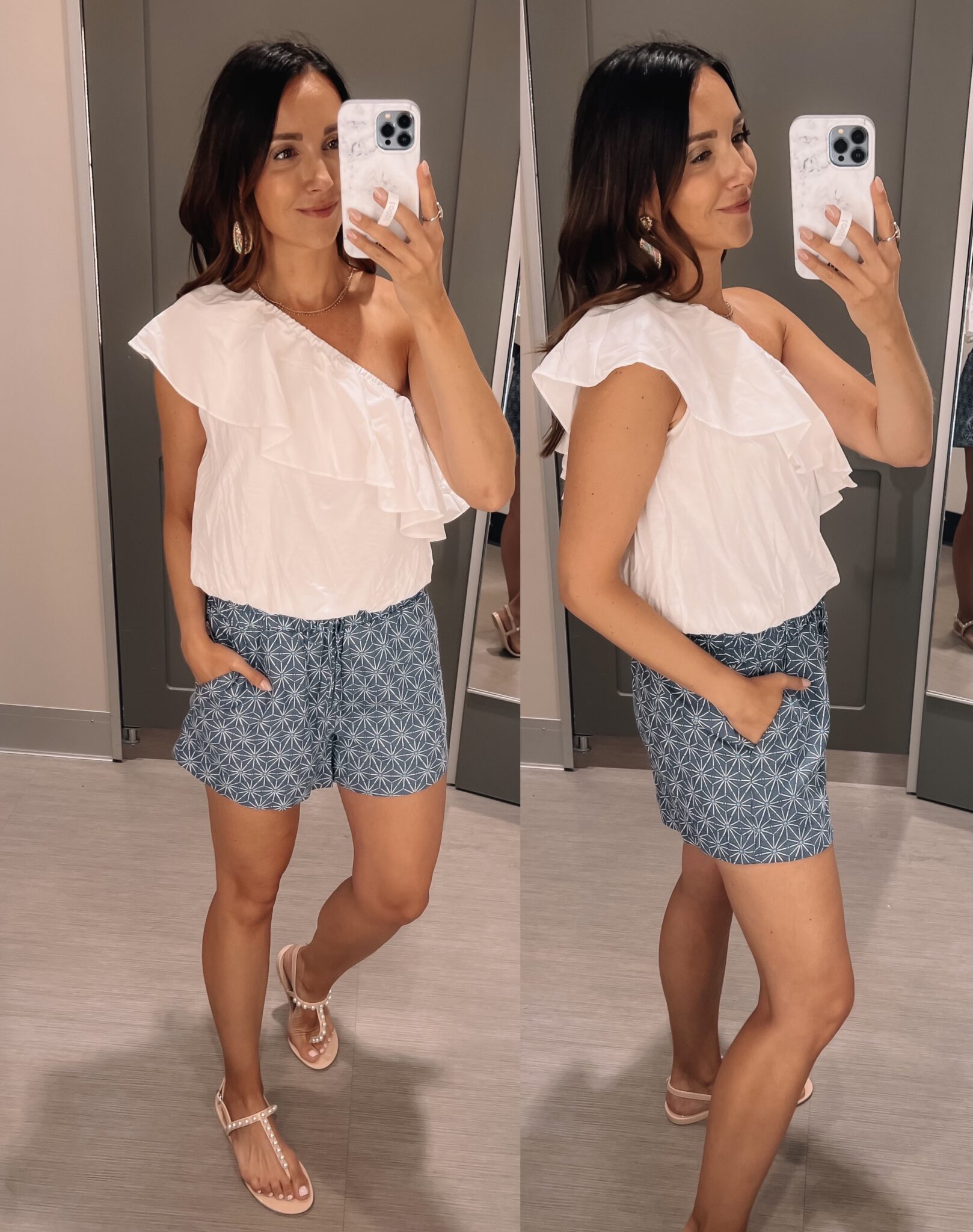 target pull on shorts with white top
