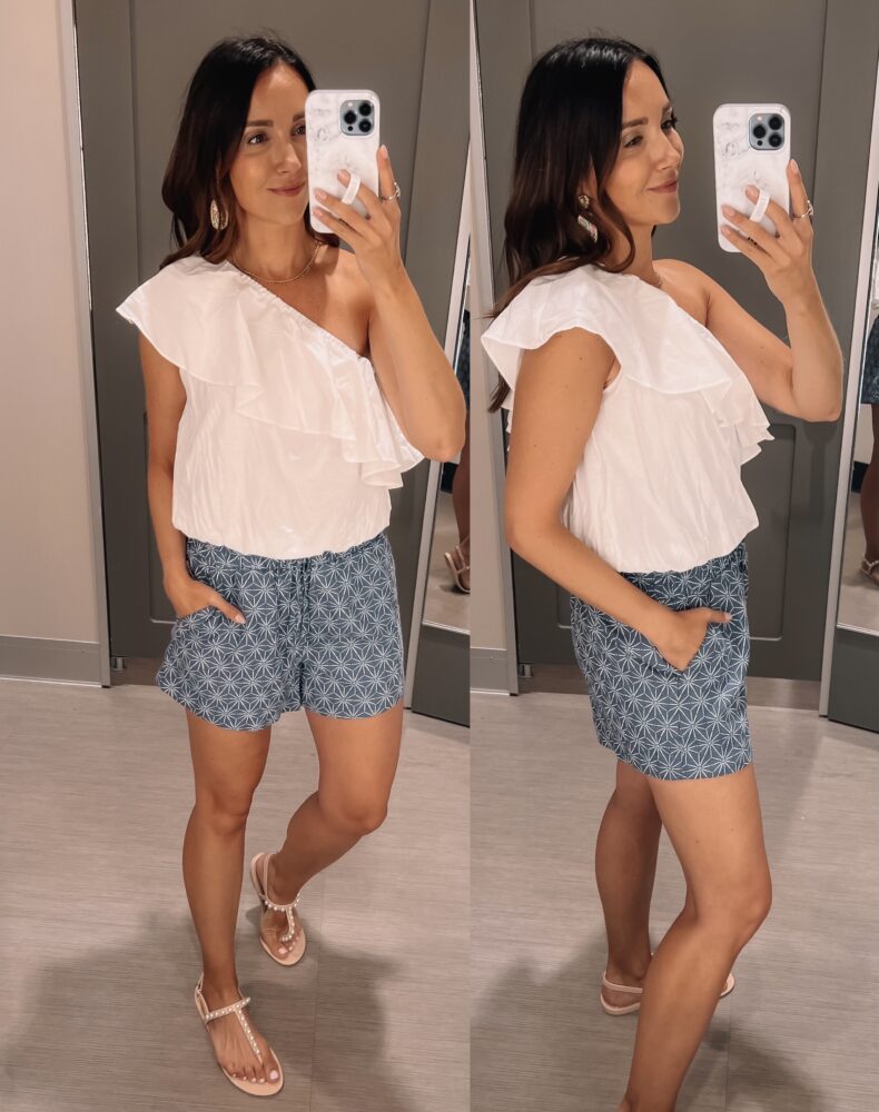 target pull on shorts with white top