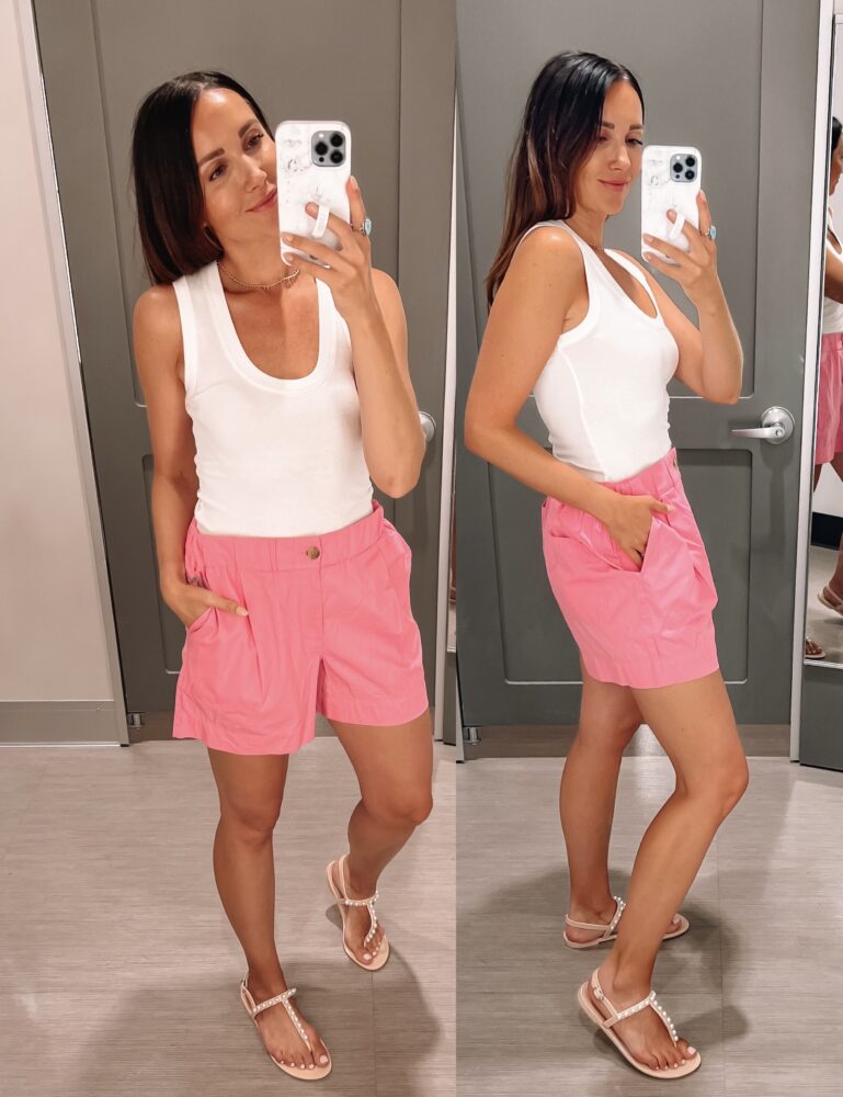 target pink shorts and white tank