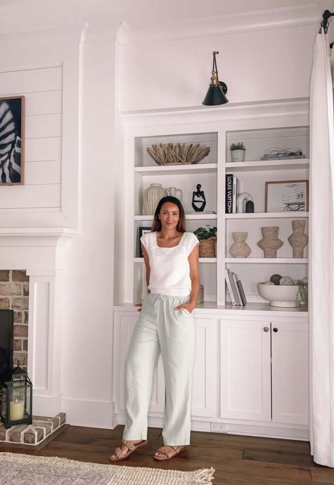 walmart fashion - linen pants and white tank