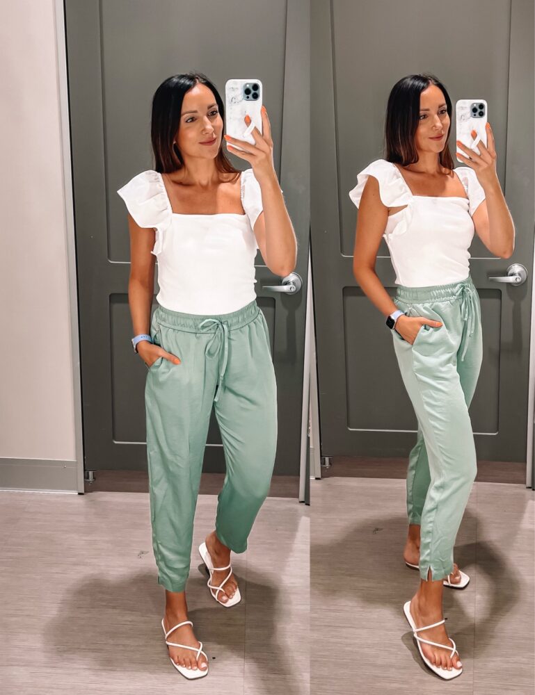 target finds - satin pants with white top