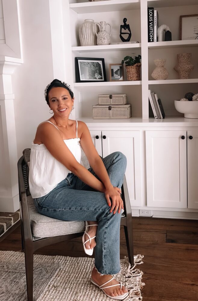 white blouse with agolde jeans