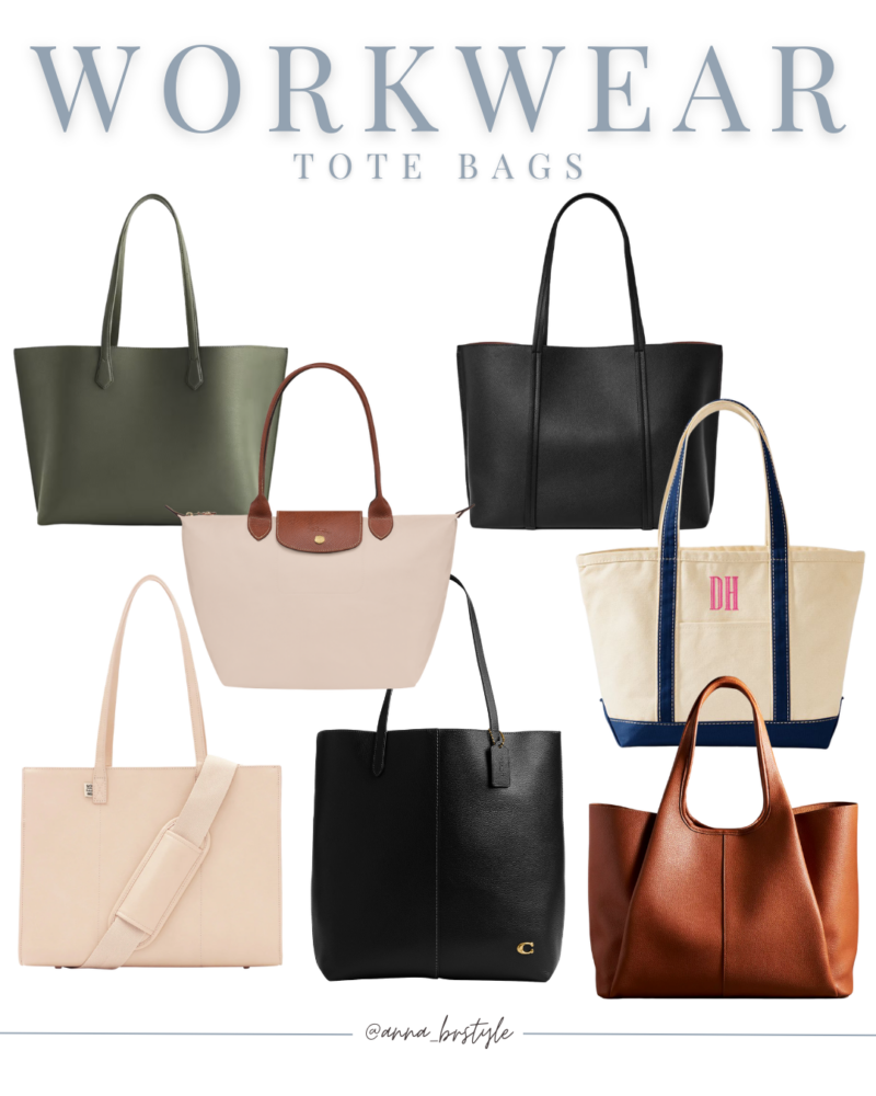 Best women’s workwear tote bags in neutral tones including black, tan, brown, and canvas styles, perfect for office outfits and everyday use.